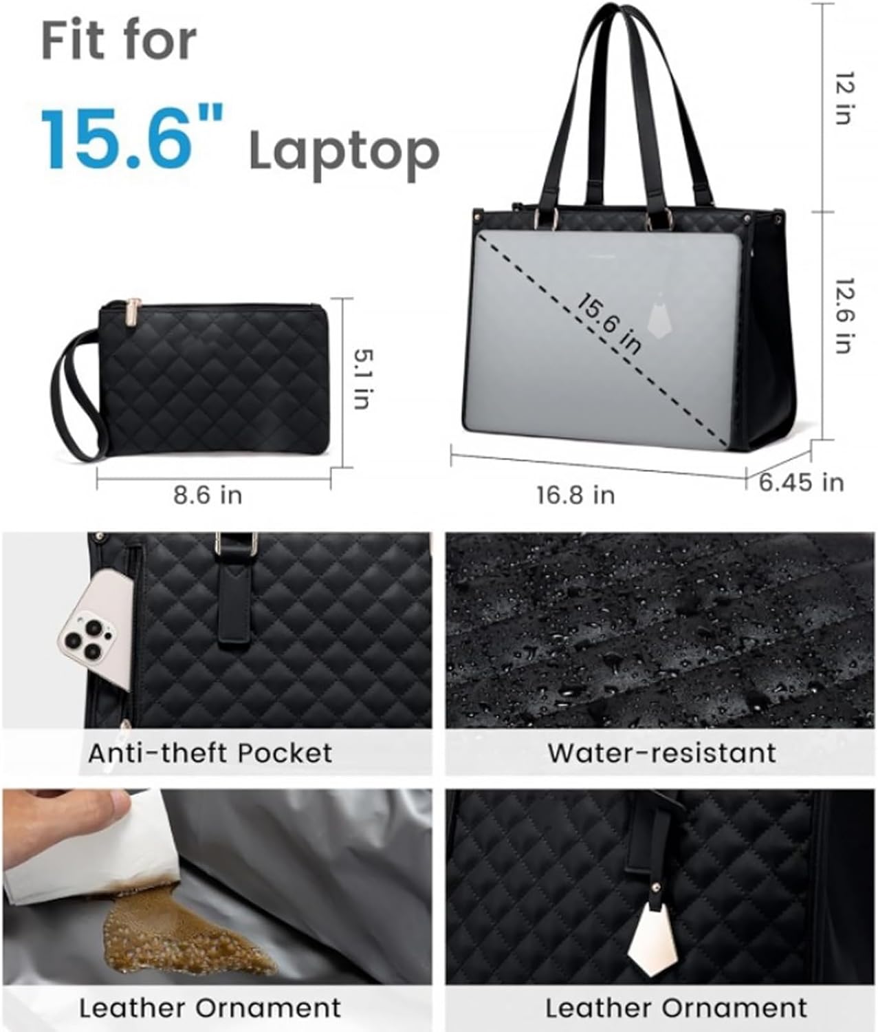 Womens Lunch Bags For Work Includes Wallet & Keychain, 2-IN-1 Lunch Tote - 16" Laptop Compartment