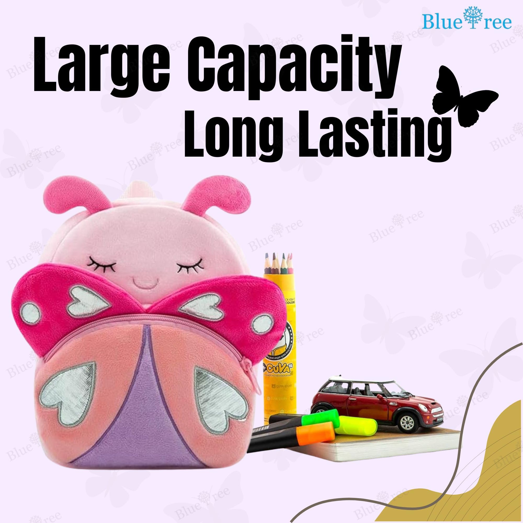 blue tree Cute Kids Backpack Toddler Bag Plush Animal Cartoon Mini Travel Bag for Baby Girl Boy 1-6 Years, Ideal for Gifting for Kids (Mother Pink Butterfly) 2