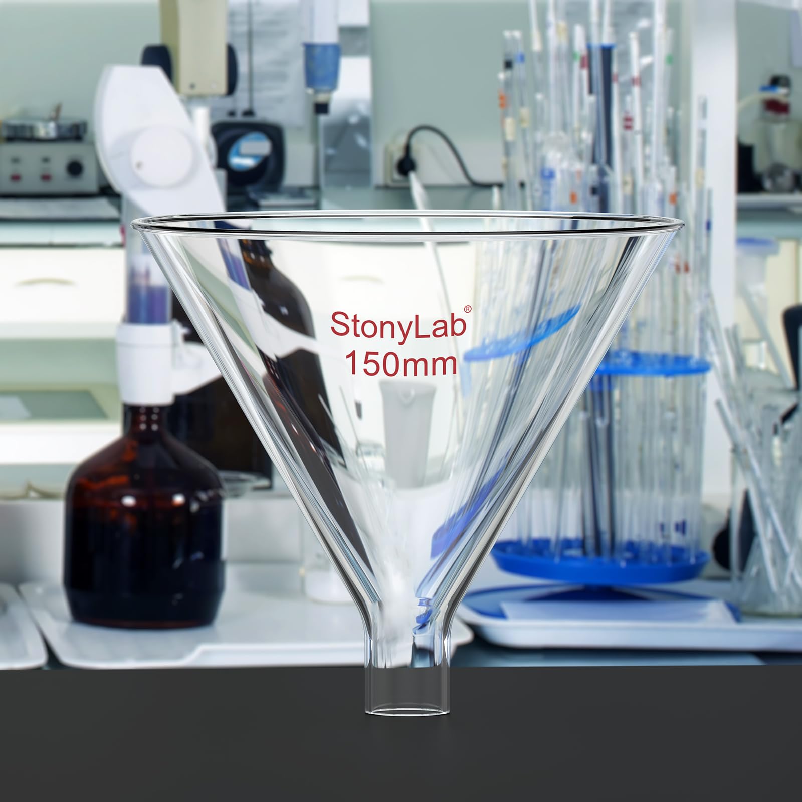 stonylab Verre Entonnoir à Poudre, Mur Lourd Powder Funnel Verre Borosilicaté Entonnoir à Tige Courte Avec 150 mm de Diamètre Supérieur et 26 mm de Longueur de Tige