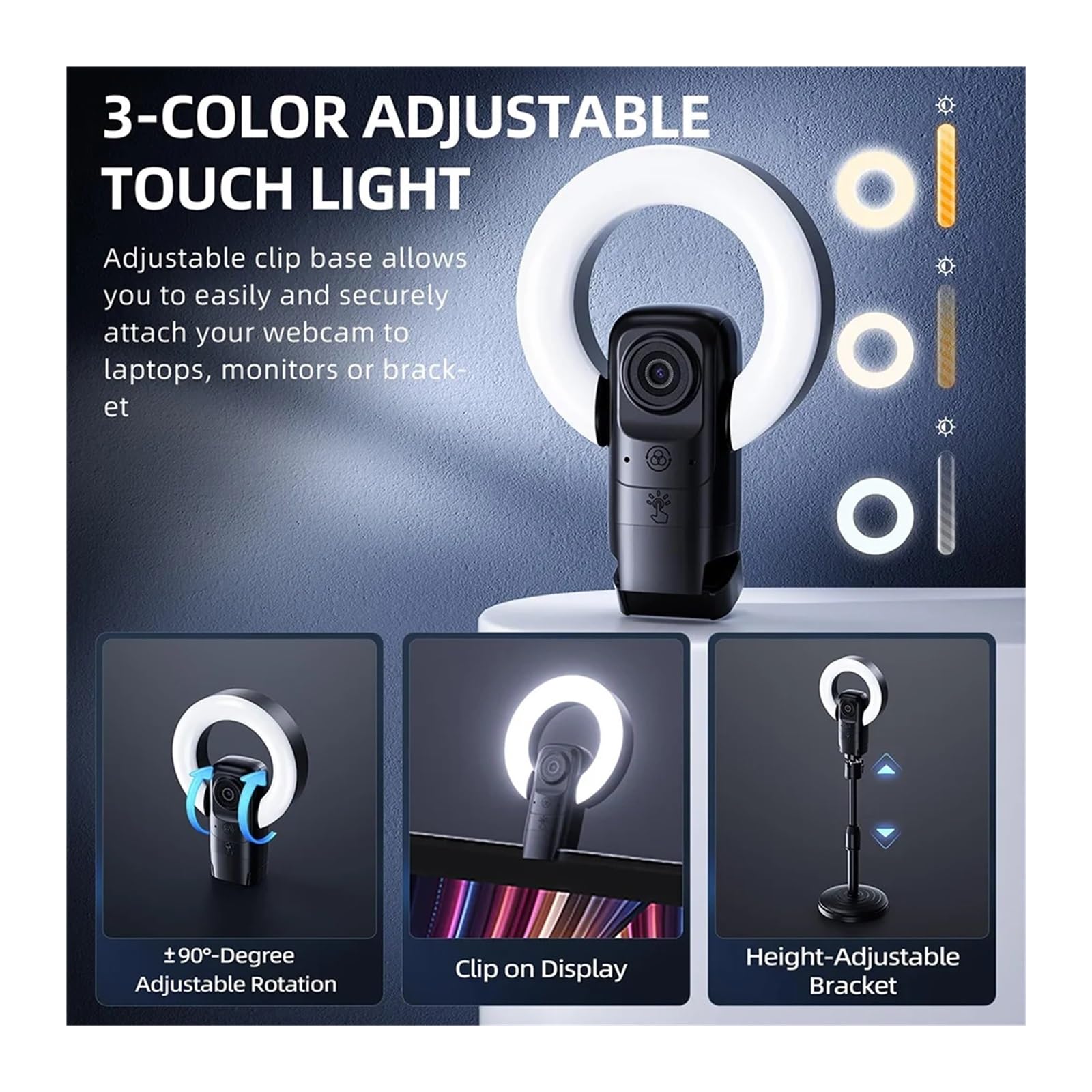 Webcam in streaming EXHQDR 4K con messa a fuoco automatica AI, luce anulare, microfono, telecomando, USB Plug and Play for videochiamate live zoom YouTube Incontri e streaming