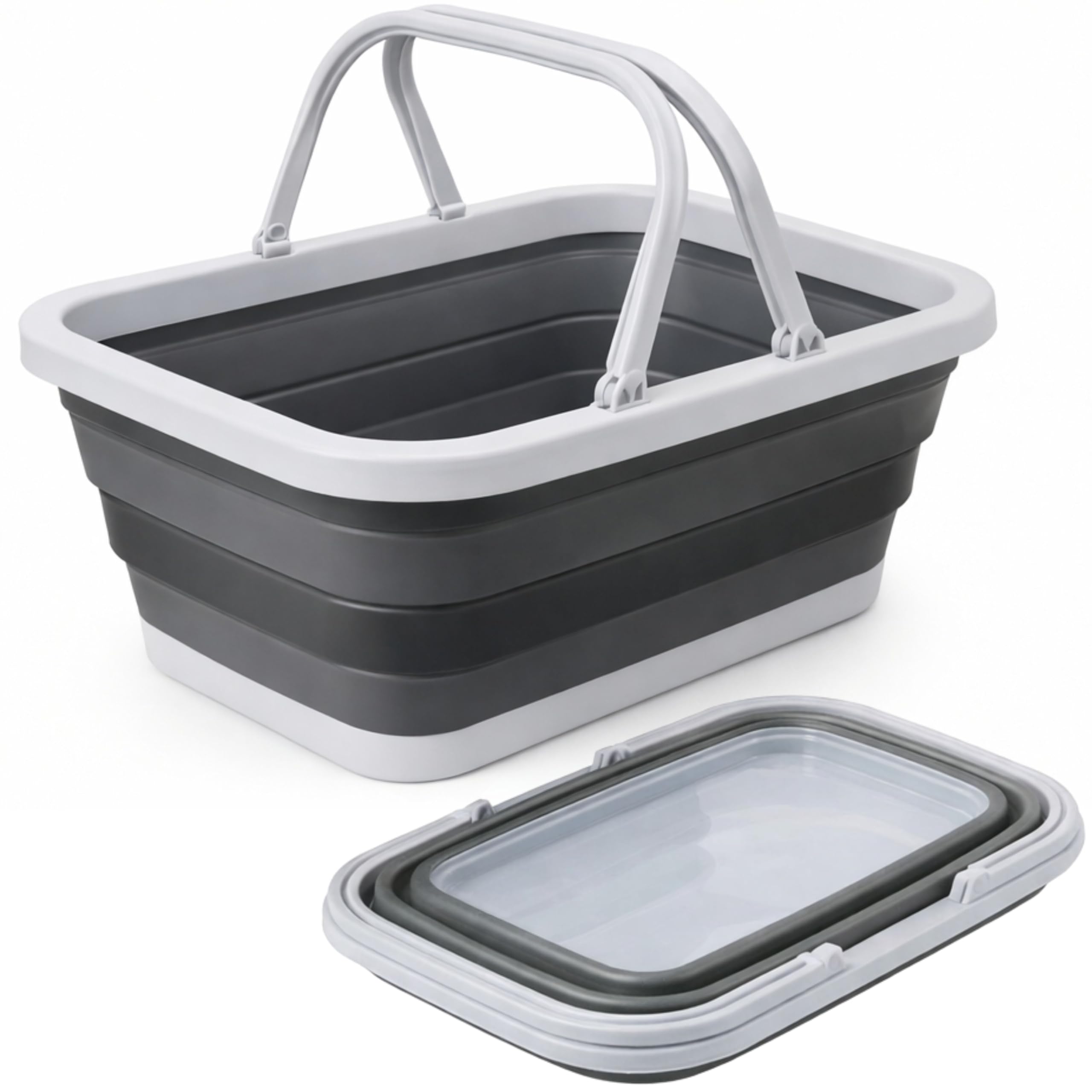 Zigjack Gray & Black New Collapsible Mop Bucket With Handles | Foldable Silicone Cleaning Tub | Space Saving Wash Basin For Laundry | Camping, Car, Travel & Home Use,