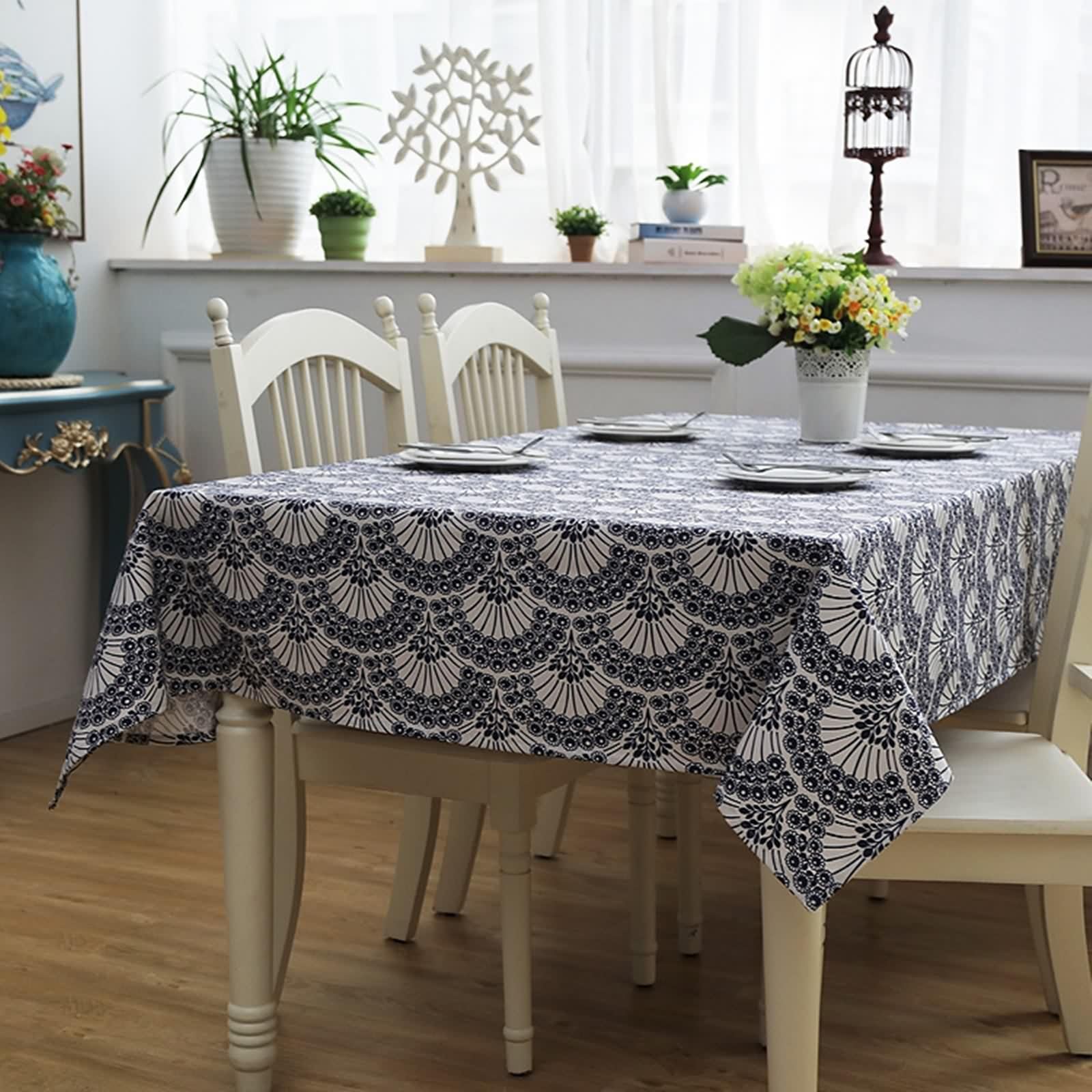 Tovaglia Cotone 90X140, Tovaglia per Festa Di Compleanno Blu Fiore Stampato Copritavolo per Soggiorno Cucina