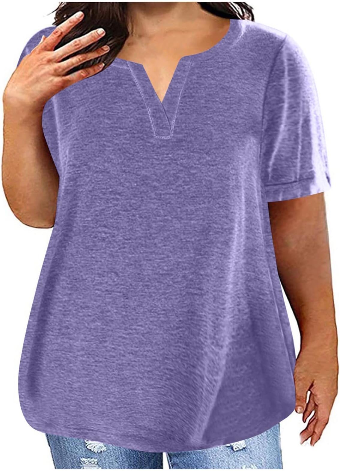 Women Shirts Dressy Casual Notch V Neck Short Sleeve Plus Size Tops Summer Fashion Oversized Tee Beach Vacation