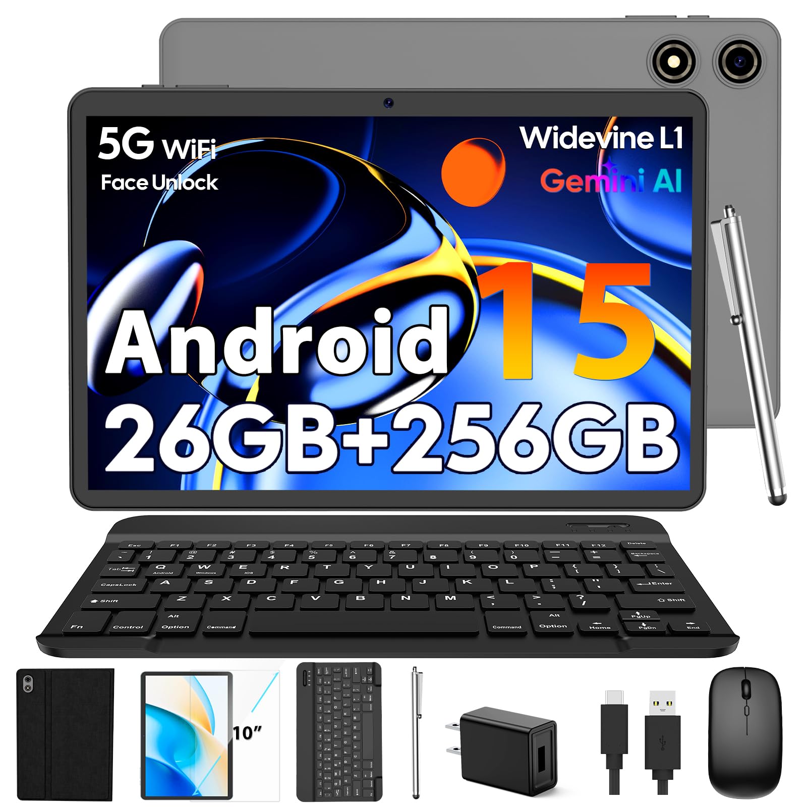 Amazon.com : 10 Inch Android 15 Tablet with Keyboard, 26GB RAM+