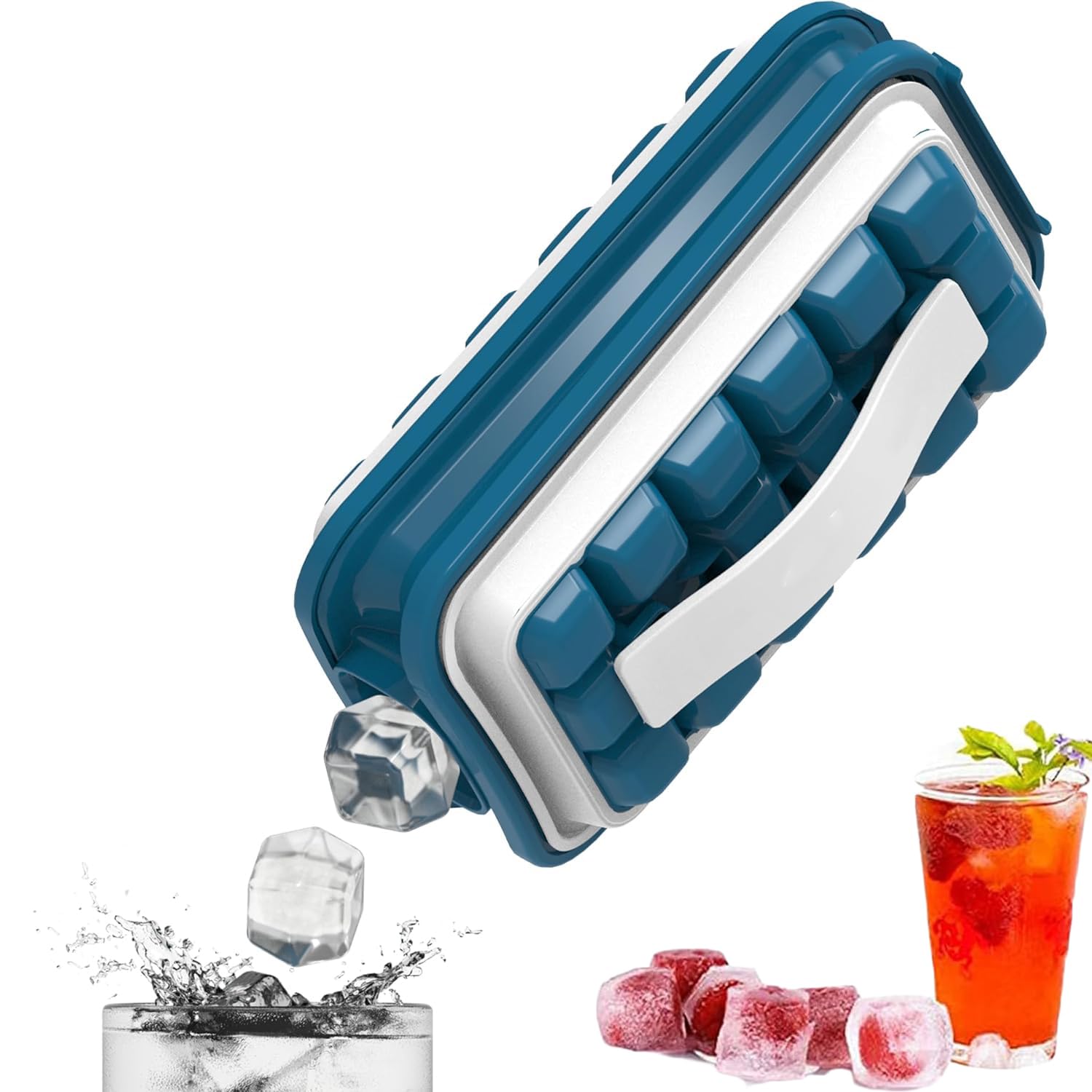 QUEENADA3-in-1 Dispenser, Maker, Ice Pack - The Sanitary Ice Tray for Freezer Make And Serve Ice Without Ever Touching The Ice, Portable Ice Ball Maker and Cube Tray for Indoor and Outdoor Use(Blue)
