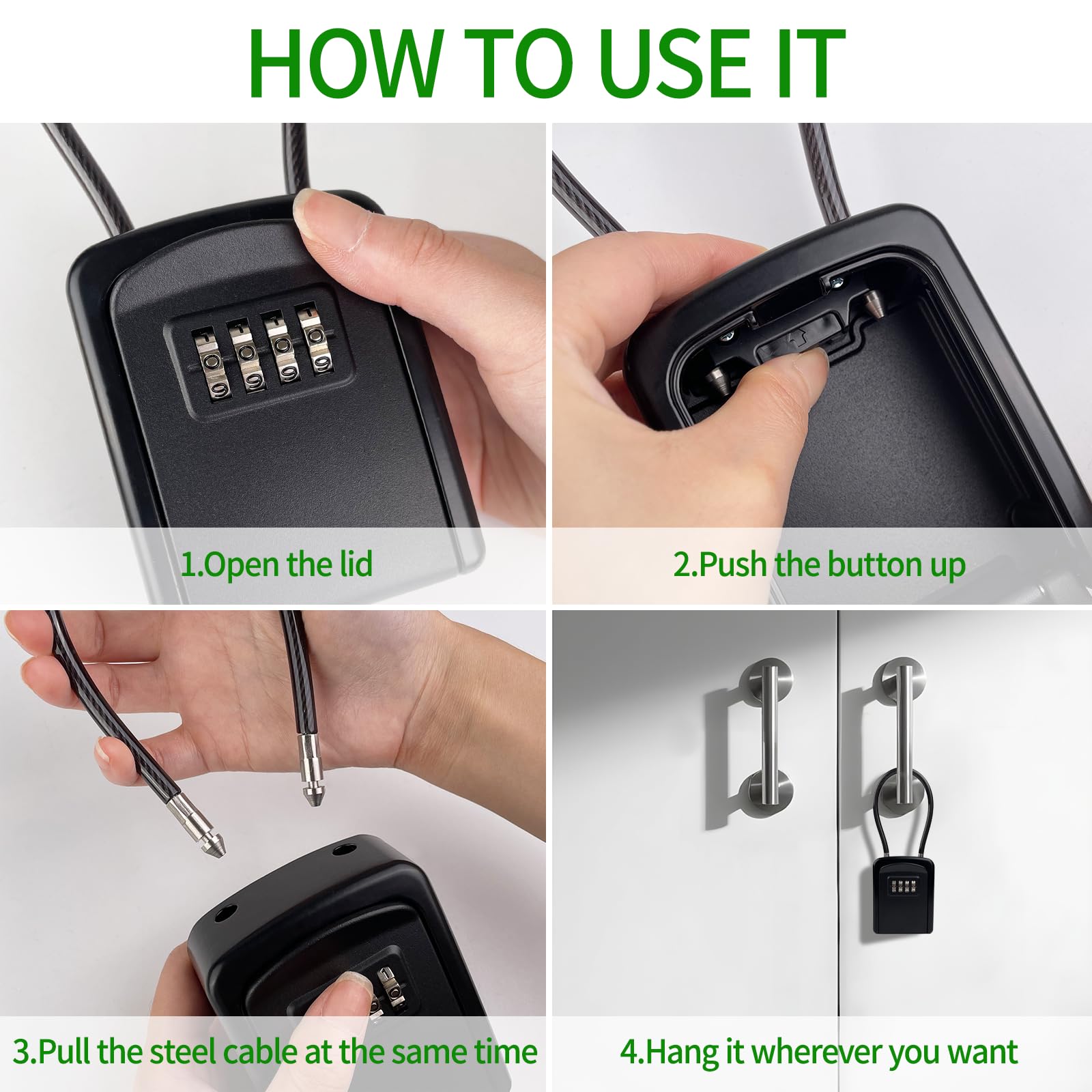 Caja de Seguridad para Llaves, Impermeable Caja de Llaves con Codigo 4 Díg, Portátil de Bloqueo, Caja de Cerradura Pared(94 * 75 * 37 mm) para Llaves Libre para Casa, Oficina