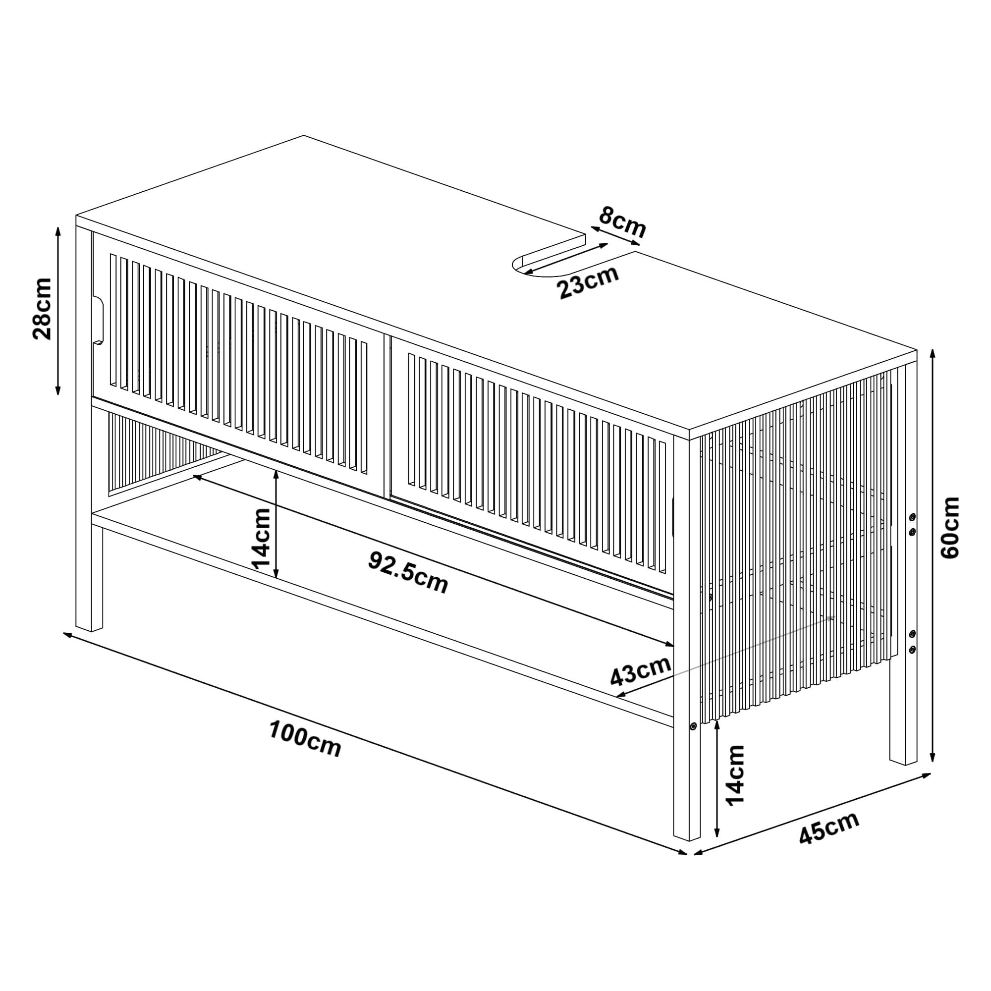 [en.casa] Armadio Sottolavabo Mobile da Bagno con 2 Ante Scorrevoli e Scomparto Aperto Armadietto in Bambù per Lavabo da Appoggio Mobiletto per Lavandino 60 x 100 x 45 cm