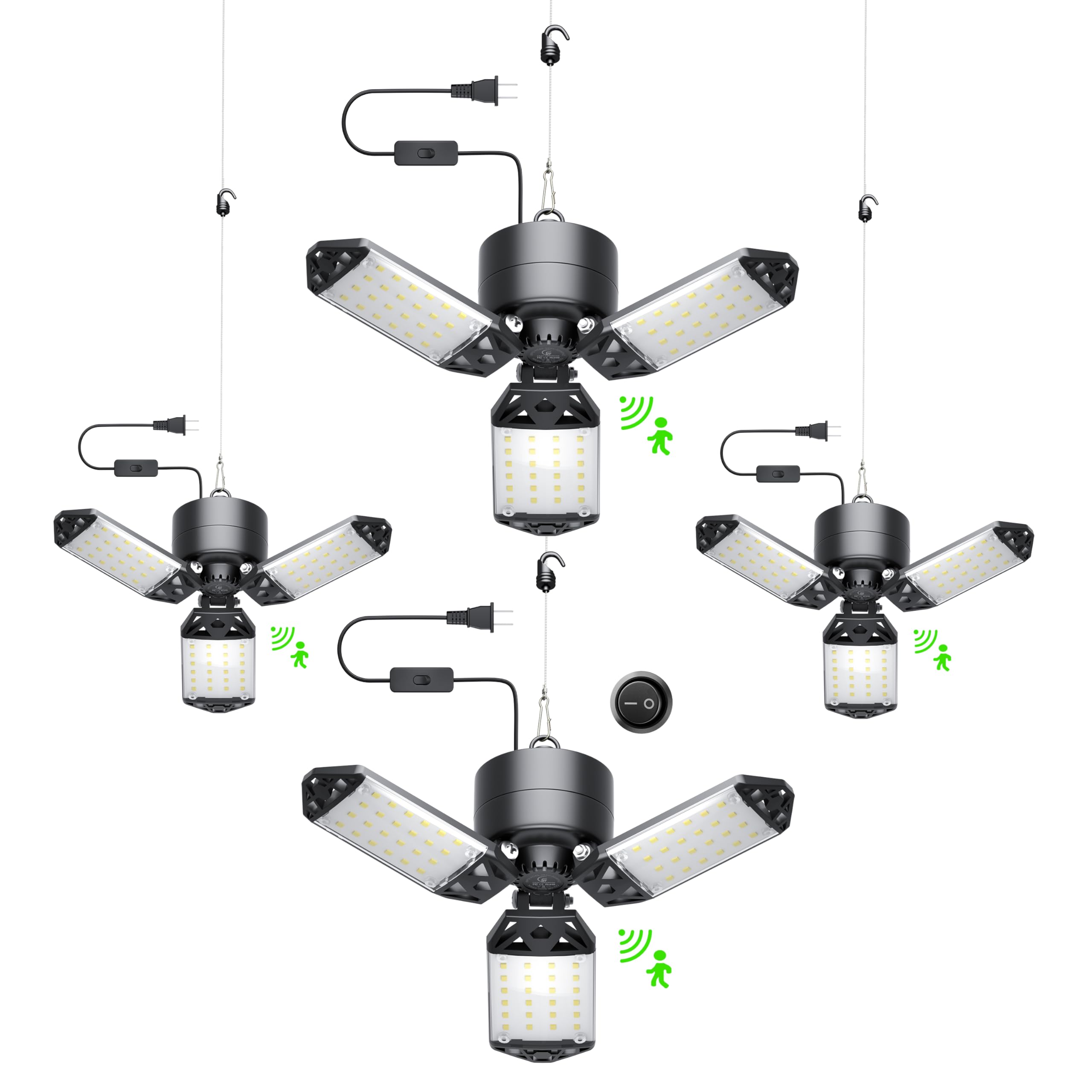 Garage Lights Motion Sensor 4 Pack Plug in, 80W Motion Activated LED Garage Light, 5.8G Motion Shop Lights, Garage Lights Ceiling Led with 2 Modes for Indoor Barn, Workshop, Basement