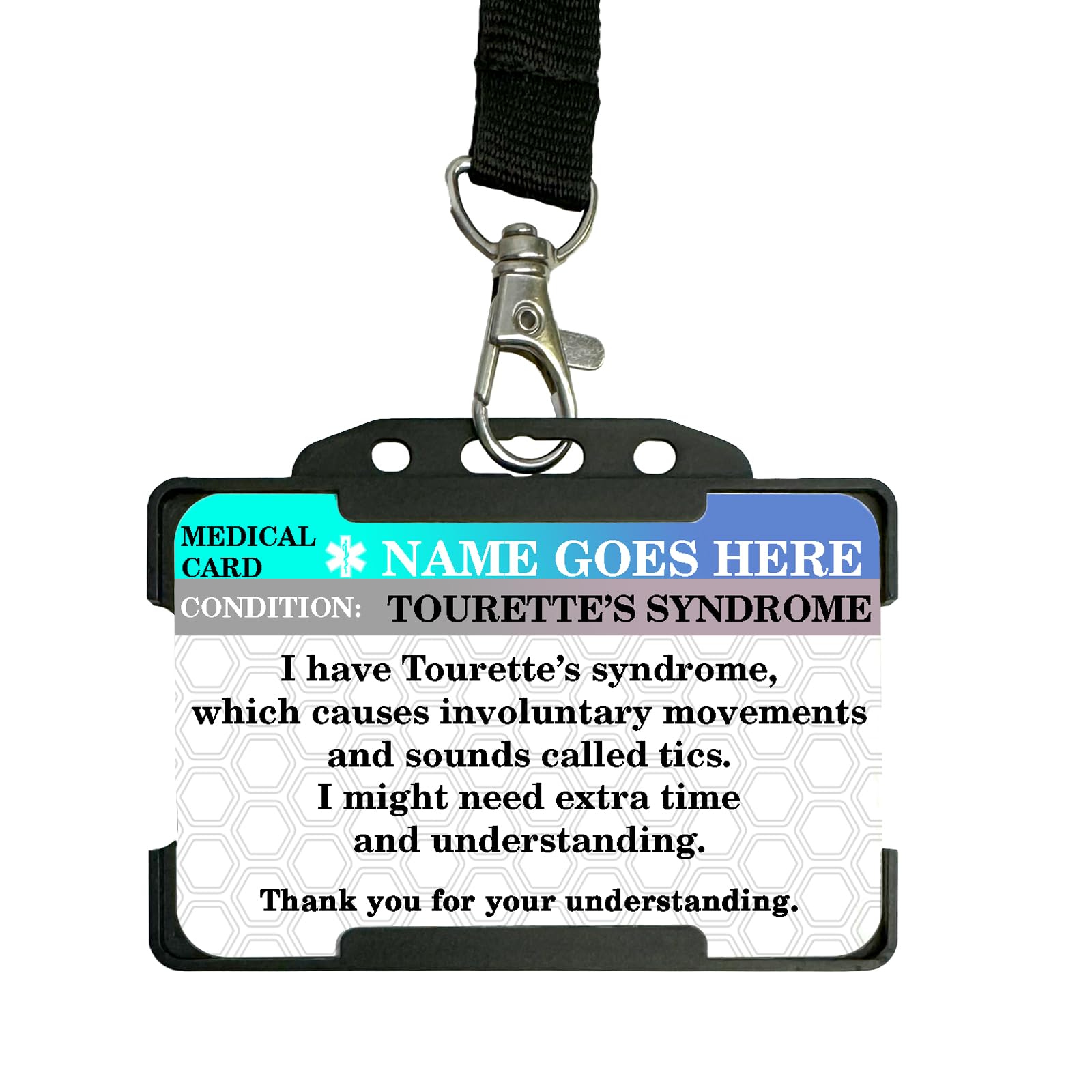Tourette's | Personalised Printed Metal ID Card/Wallet Insert | Lanyard & Card Holder Included