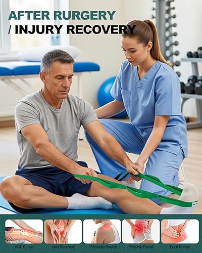 Miniatura 3 de Trideer Stretching Strap with Loops, Non-Elastic PT-Style Physical Therapy Strap for Knee Replacement Rehabilitation, Hamstring & Calf Stretches,