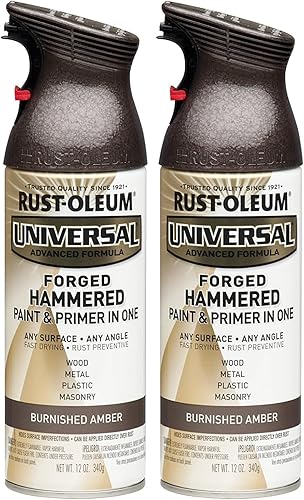 Rust-Oleum 271480 Pintura en aerosol martillada forjada universal para todas las superficies, 12 onzas, ámbar bruñido (paquete de 2)