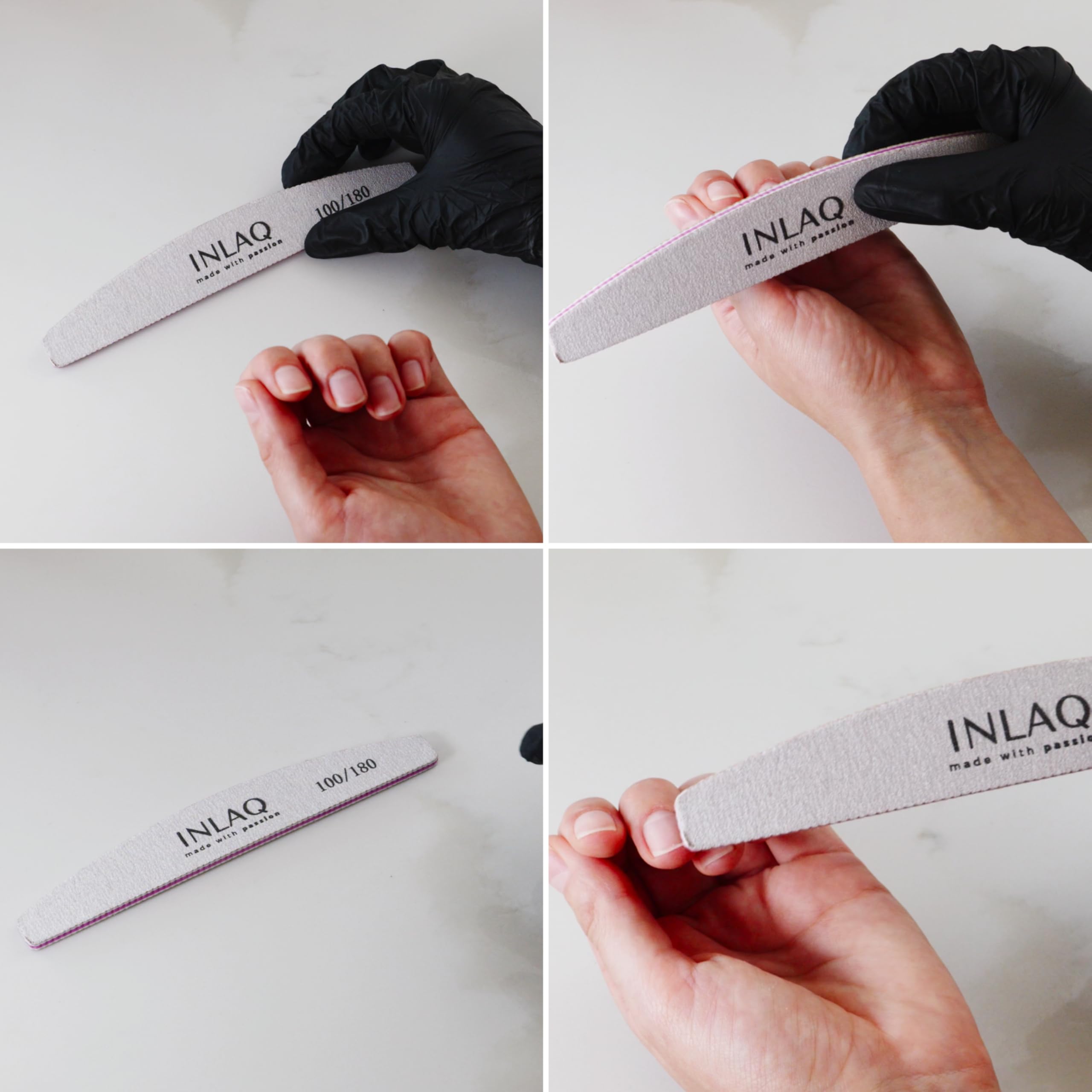 INLAQ® Lime à Ongles 100/180 - Professionnelle en demi-lune Durable Résistante à l'abrasion - Set de Limes à Ongles Jetable - Idéal pour Manucure en Salon et à Domicile Résultats Parfaits - 25 pièces