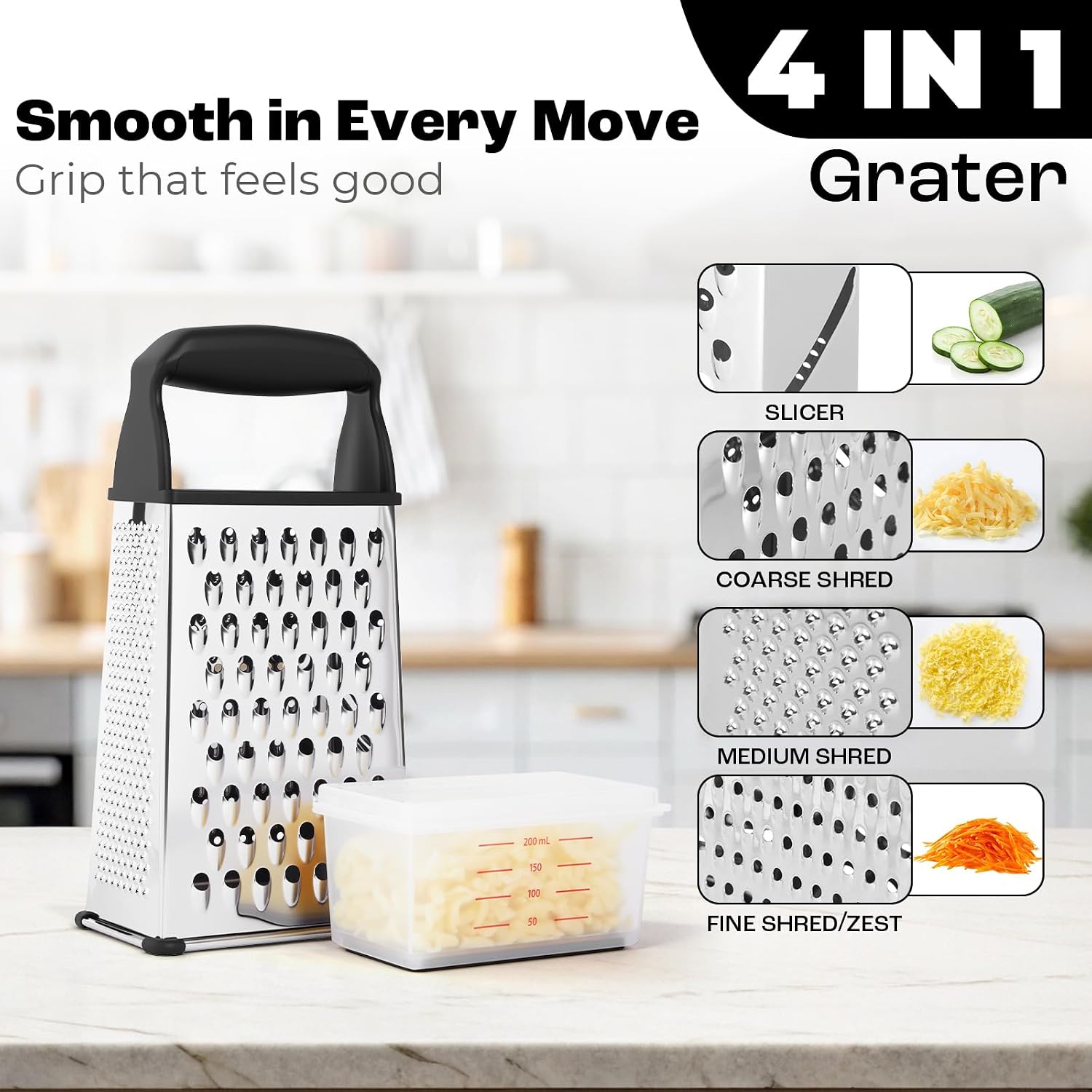 Professional Box Cheese Grater with Container & Handle