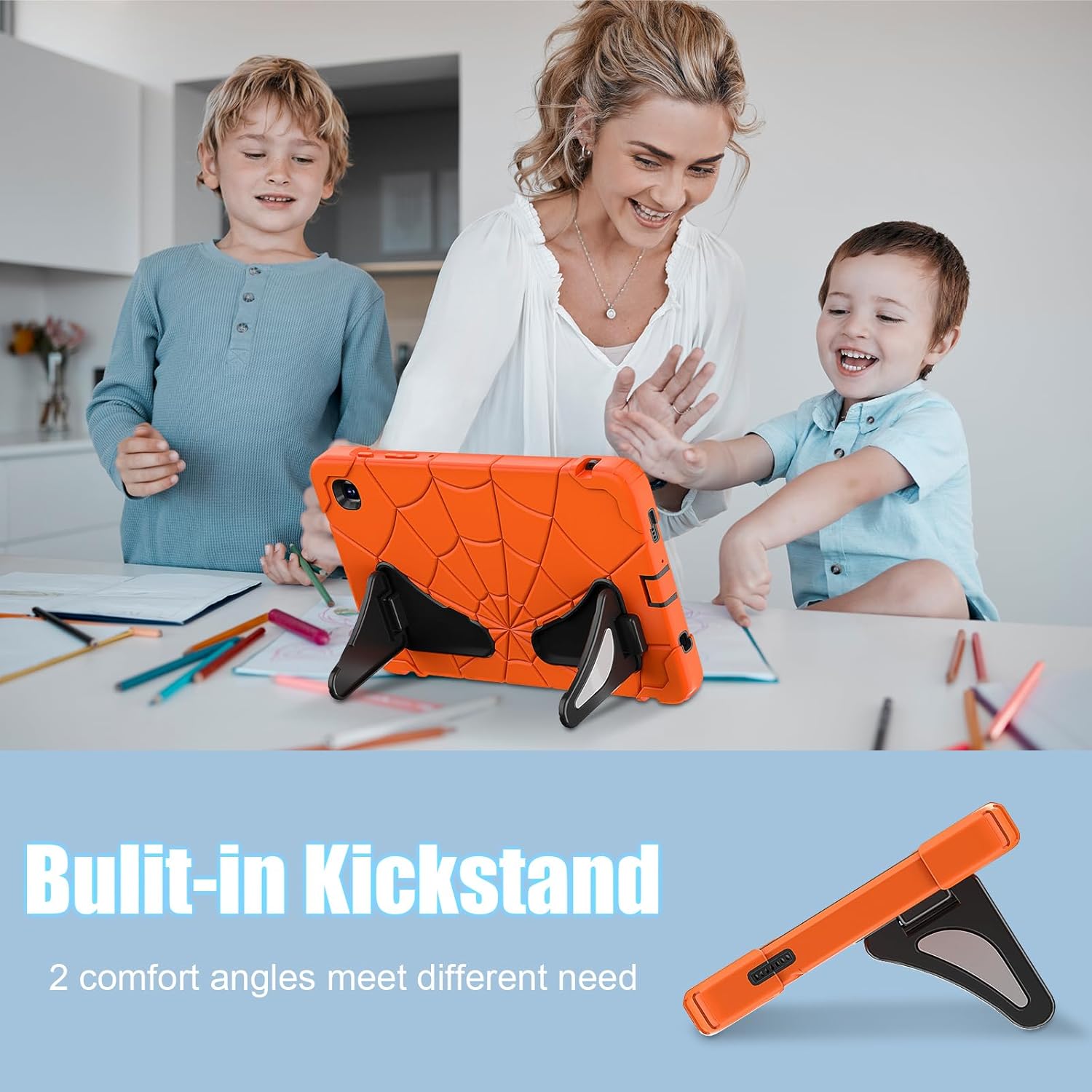 AKABEILA Compatible with Samsung Galaxy Tab A7 Lite 8.7 inch T225/T220(2021) Tablet Case，Lightweight Shockproof Rugged Protective Cover with Kickstand for Kids Children Boys Babies Orange Black