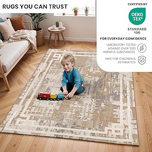 Livabliss Taza Abstract Rug - 200x275 cm Modern Marble Area Rug for Living Room, Dining, Bedroom, or Kitchen - Soft, Luxurious, Easy-Care Medium Pile - Large Rug in Beige, Grey & Ivory
