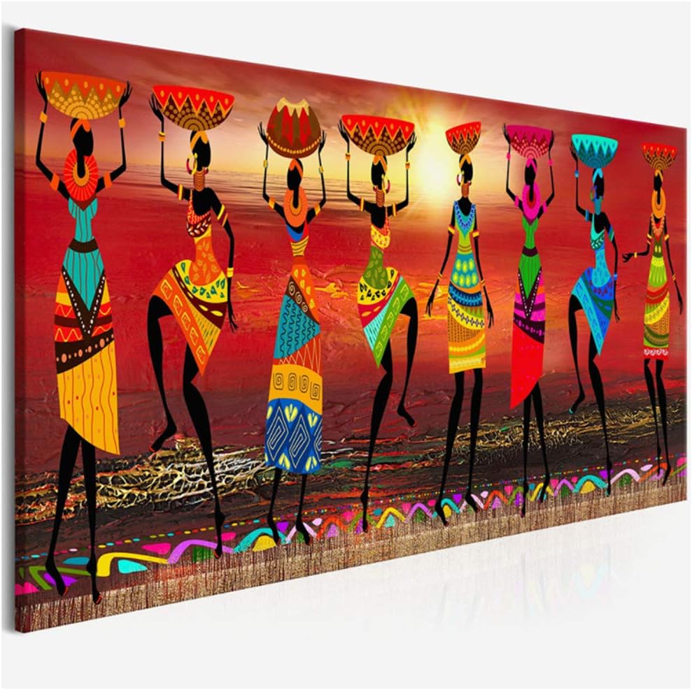 YIYAOFBH Canvas Wall Art Tribal Art Paintings African Women Dancing Oil Painting Picture for Living Room Canvas Print Home Decor-60x120cm No Frame