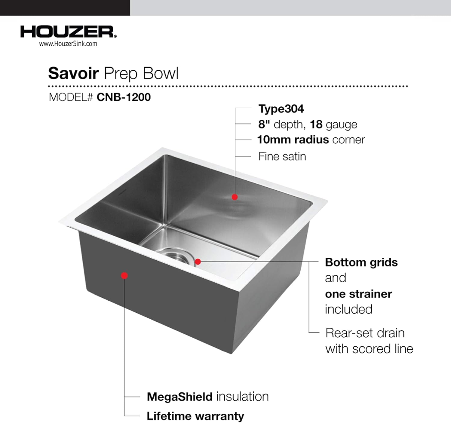 Flash Deals - 80% OFF Houzer CNB-1200 Savoir Series 10mm Radius Undermount Prep Bowl Kitchen Sink, Stainless Steel Amazon Crazy 🔥 Deals Houzer CNB-1200 Savoir Series 10mm Radius Undermount Prep Bowl Kitchen Sink, Stainless Steel