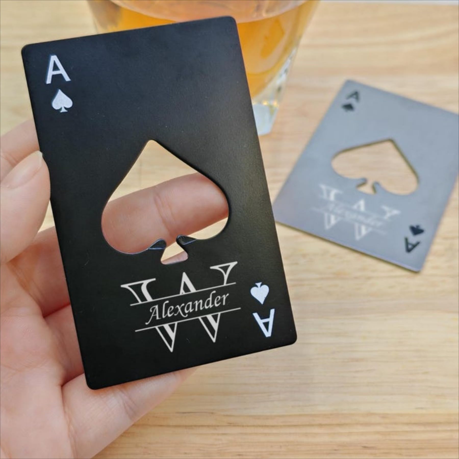 Apribottiglie con incisione, asso di picche, apribottiglie personalizzato, regalo di nozze, apribottiglie con carta di credito, regali per proposte di sposo (60 pezzi)