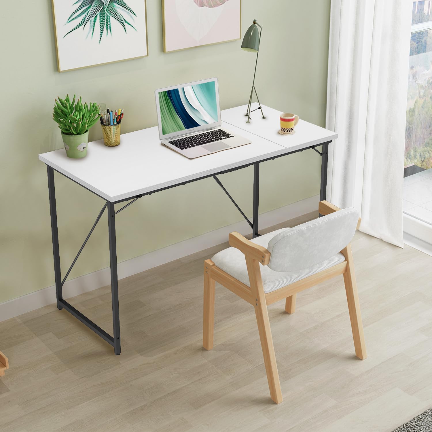 Devoko Scrivania per Computer 100 x 50 x 75 cm, Scrivania Piccola, Scrivania PC da Ufficio, Scrivania salvaspazio per Studio, Camera da Letto,Stile Industriale, Struttura in Metallo, Bianco