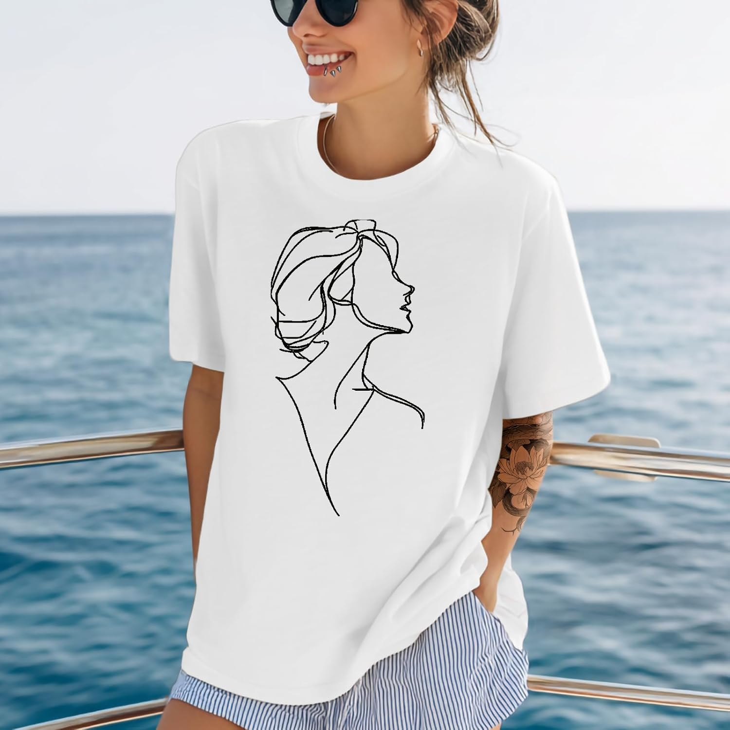 MARSVOVO Summer Tshirt for Women Basic Crewneck Oversized Graphic Tees Soft Cotton Short Sleeve Shirts - Image 3