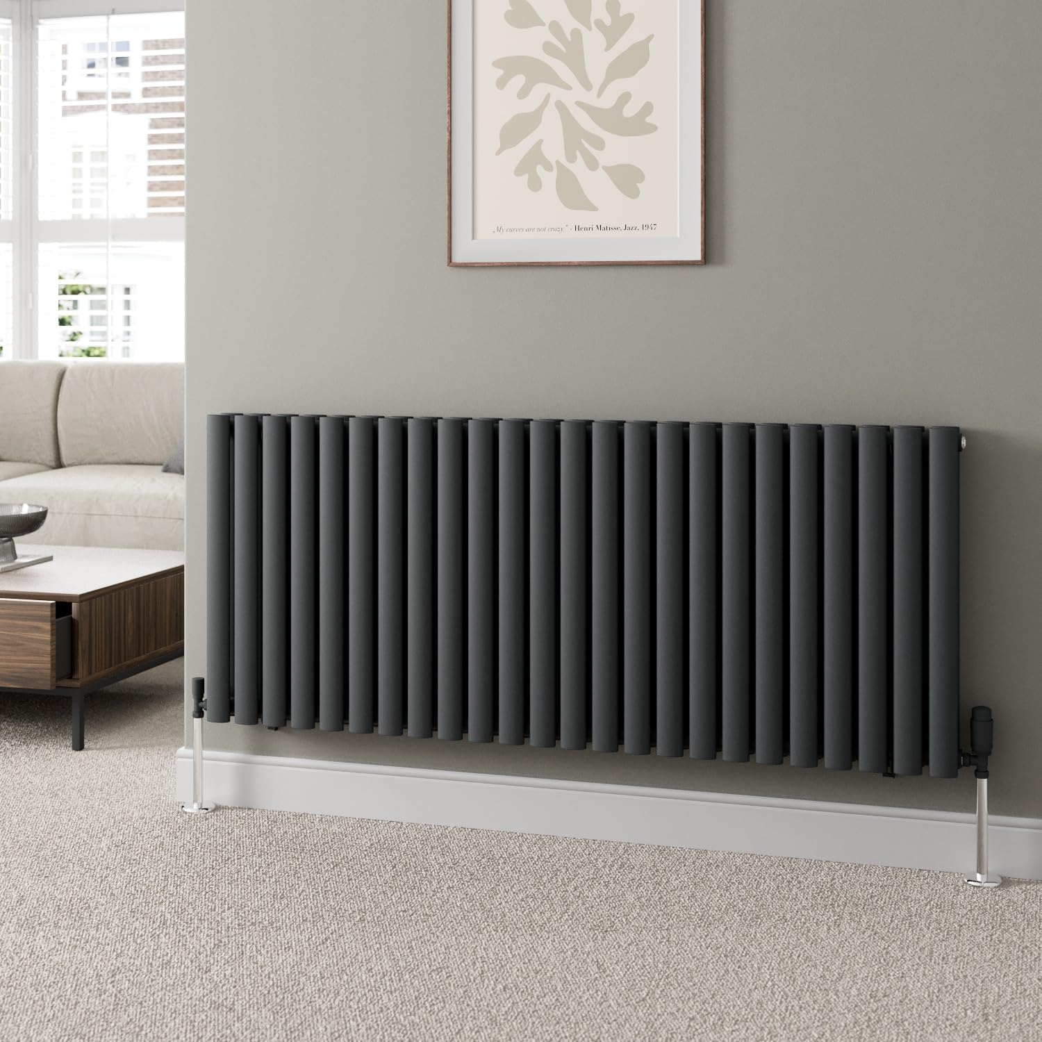 Duratherm Anthracite Duratherm® 600 X 1440Mm Horizontal Designer Radiator Double Column Oval Tube Modern Central Heating Panel Bathroom Radiators