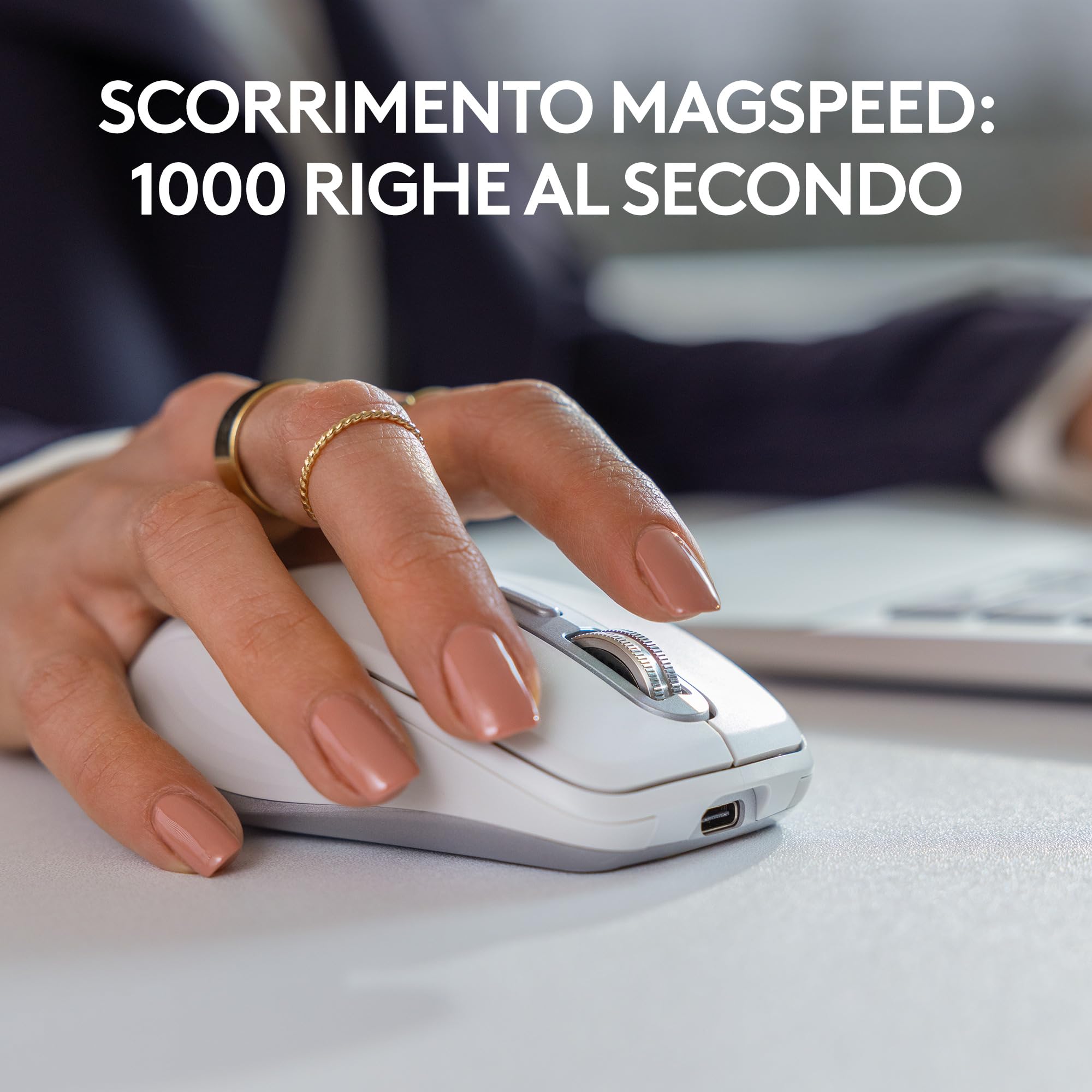 Logitech MX Anywhere 3S for Business - Mouse senza fili per professionisti | Windows/Mac/Chrome/Linux, Bluetooth, clic silenzioso, sicurezza Logi Bolt, compatto, 8K DPI, scorrimento MagSpeed - Pale Grey