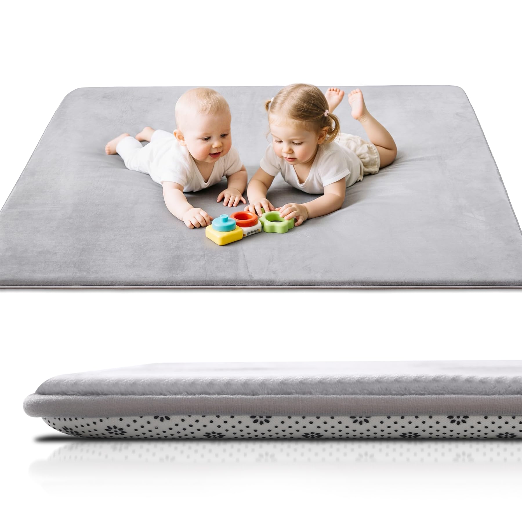 Tappeto Gioco Bambini,Spessi Tappeto Gioco Neonato Imbottitura In Foam & Superficie Morbida,Base Antiscivolo,Facile Da Pulire,Tappeto Tummy Time Per Cameretta Recinto,150cm x180cm,Grigio