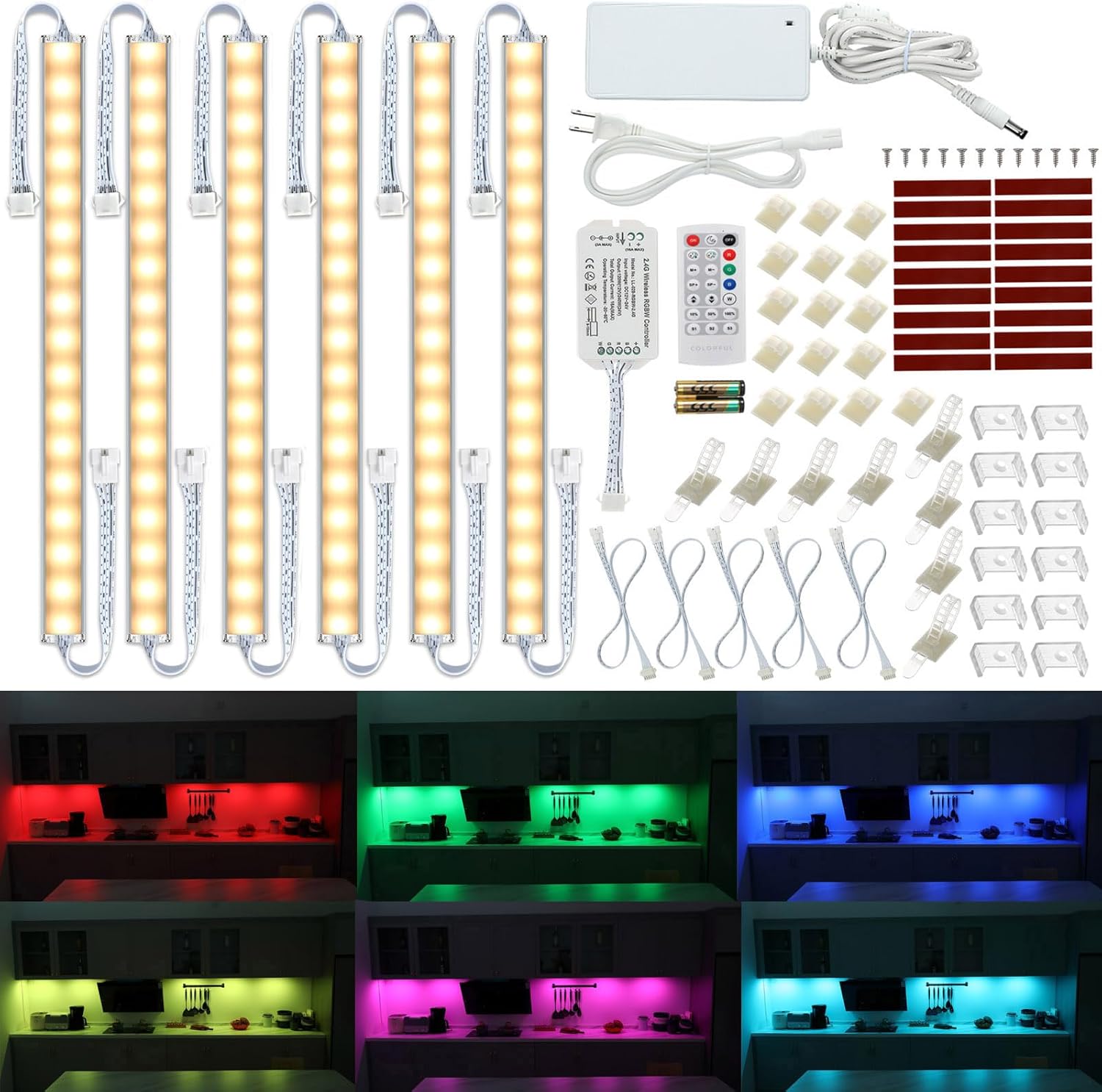 Litever Under LED Lighting Kit. RGB Color & Bright Warm White