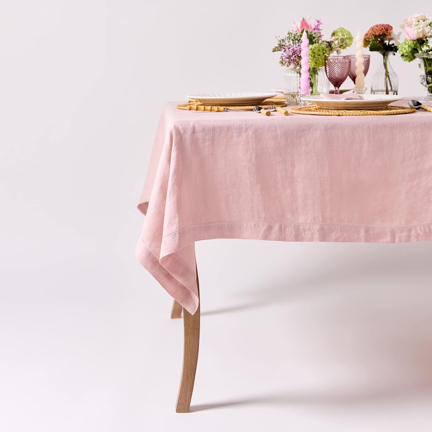 CLIO & CLOVER Linen tablecloth 100 pure linen dusty pink tablecloth Hemstitched edge