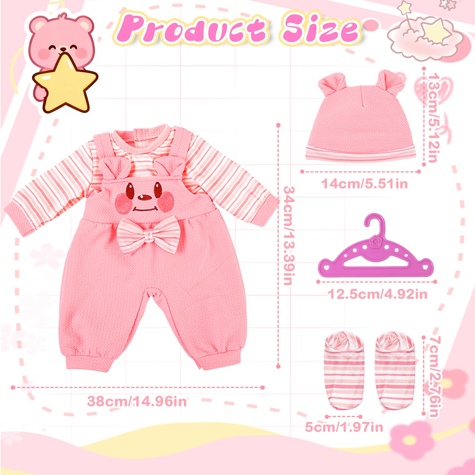 Doll Clothes for 16-18 Inch Dolls, New Born Baby Doll 40-45cm Doll Outfits Clothes - Image 2