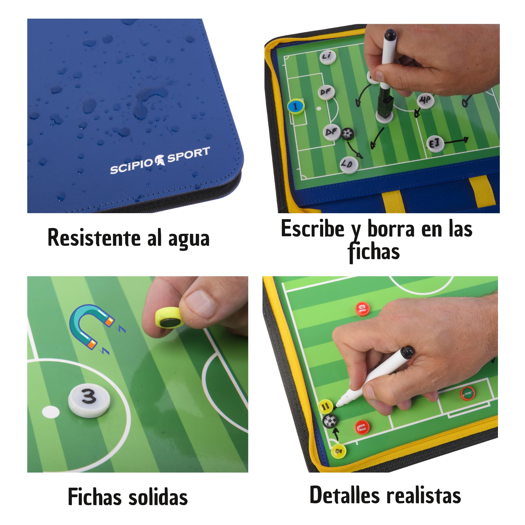 SCIPIO SPORT - Dispone de 3 Equipos, Pizarra Tactica Entrenador Futbol, Carpeta Tactica Entrenamiento, Regalo Entrenadores Futbol, Pizarra Magnetica Entrenador, Pizarra Futbol y Futbol 7
