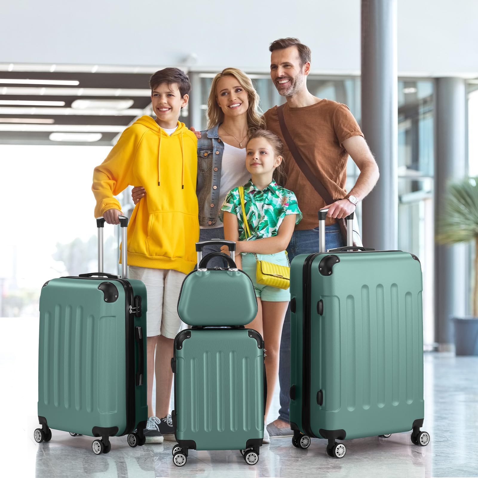 LALAHO Kofferset 4 teilig Hartschale mit Kosmetikkoffer - Türkis | Koffer Set aus ABS, Reisekoffer mit Rollen Groß, Hartschalenkoffer Set, Koffer & Trolleys