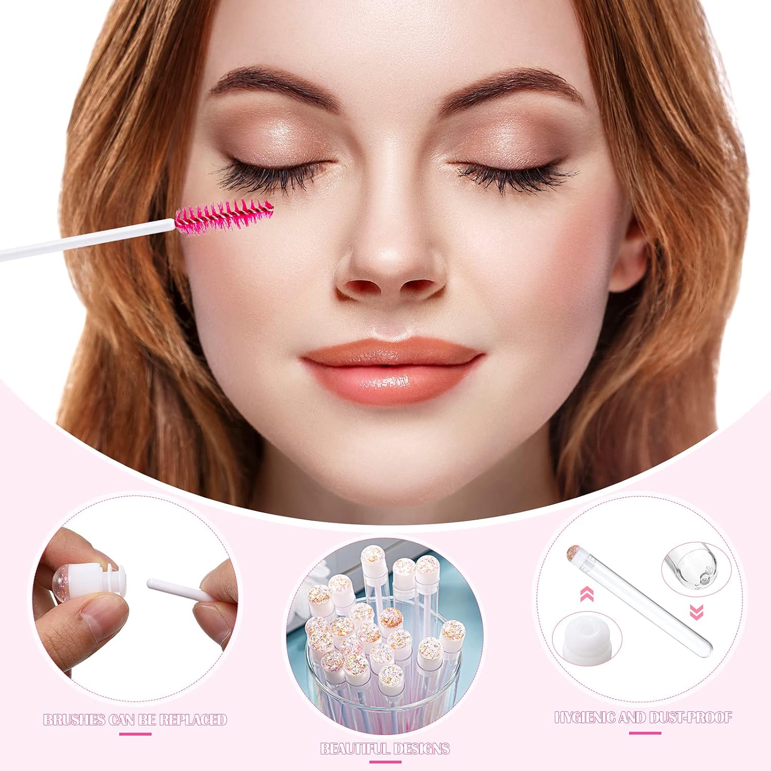 80 Pieces Disposable Mascara Brushes Tubes Set, 40 Pieces Empty Mascara Wand Tube with 40 Pieces Eyelash Brush Makeup Tool Cleaning Brush for Eyelash Extension (Pink Gold Sequins Style) : Beauty & Personal Care