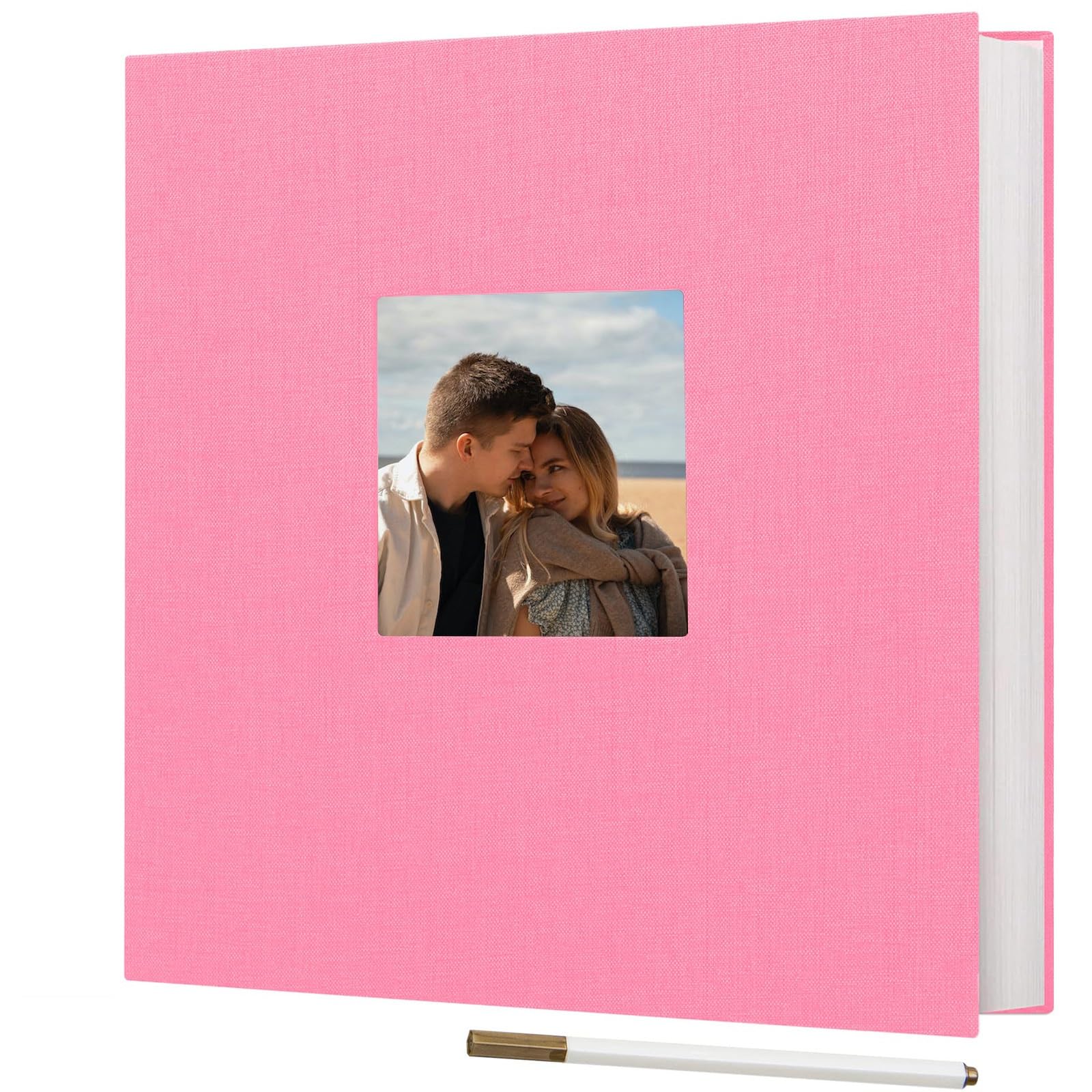 Ponping Large Photo Album Self Adhesive for 3x5 4x6 5x7 8x10 Pictures Linen Scrapbook Album DIY 40 Blank Pages with A Metallic Pen