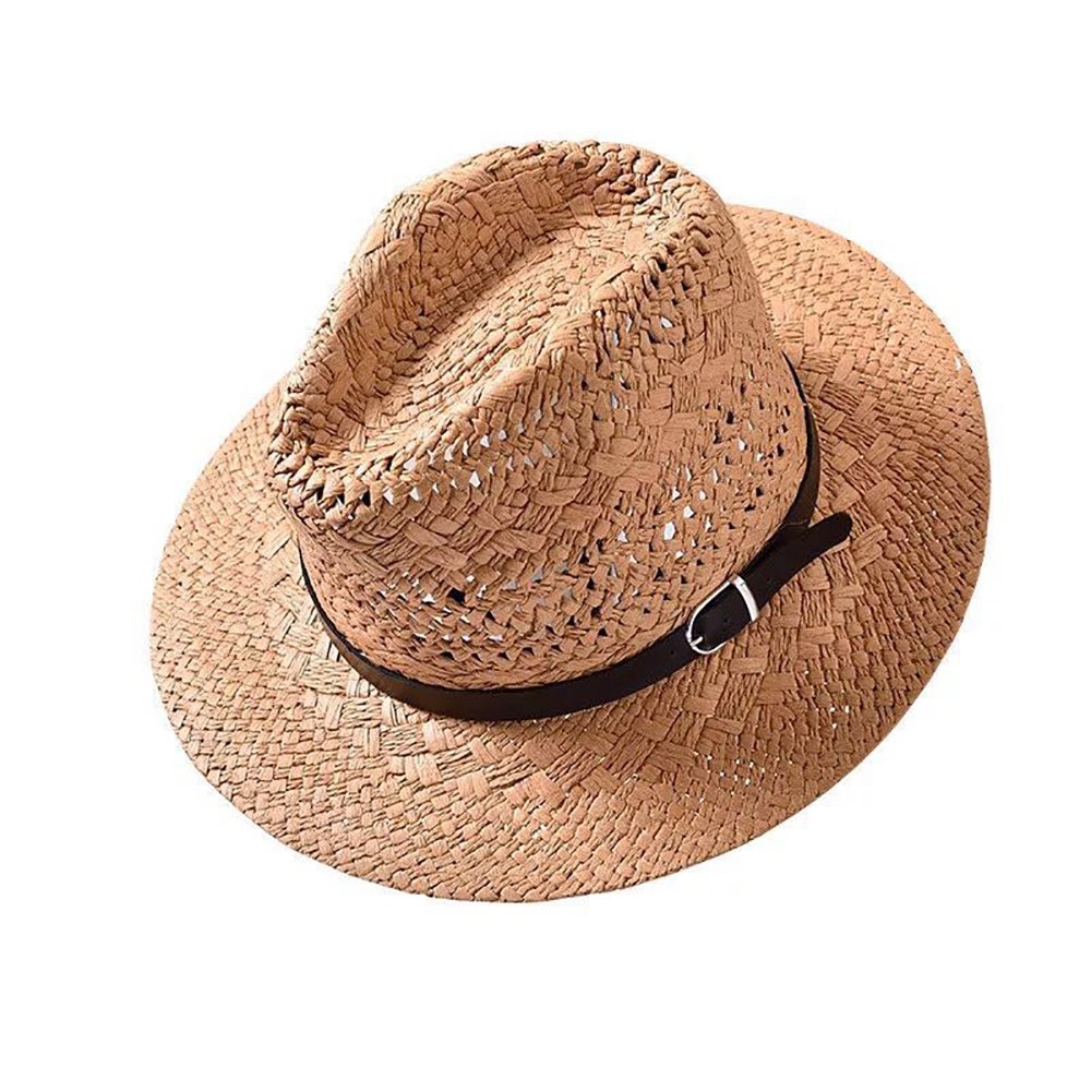 Pluto & Fox Panama Summer Fedora Trilby Straw Sun Hats for Men Safari Beach Hat Foldable (Light Coffee)