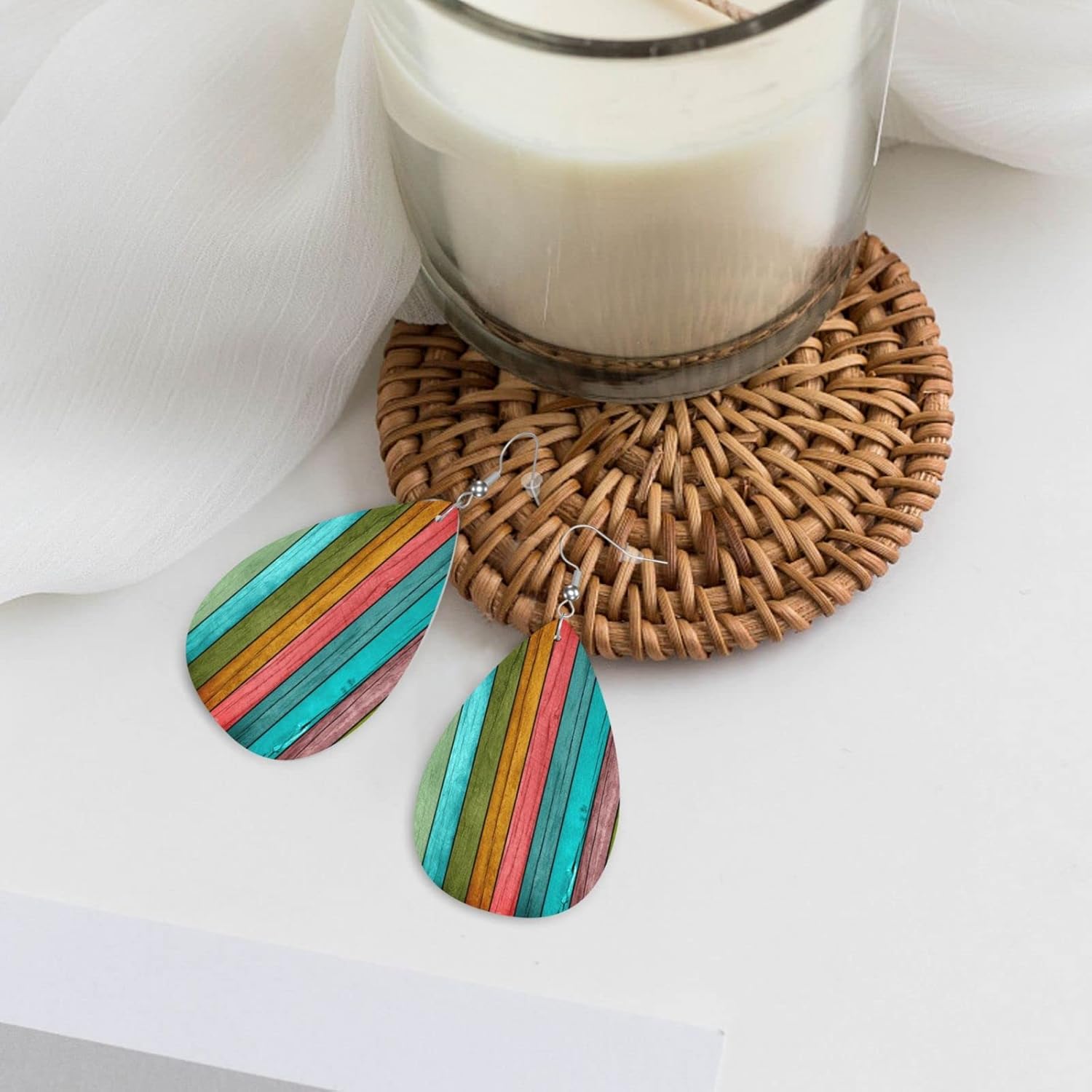 Vintage Wood Wooden Print Faux Leather Teardrop Earrings for Women Drop Dangle Earrings - Image 6