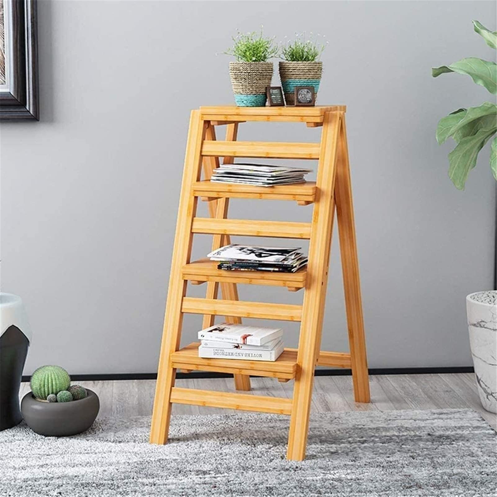 Taburete de Paso portátil Plegable de 4 peldaños para Cocina, Taburete de Paso para niños pequeños, Taburete de Madera de 4 Pasos para Adultos y niños en Interiores