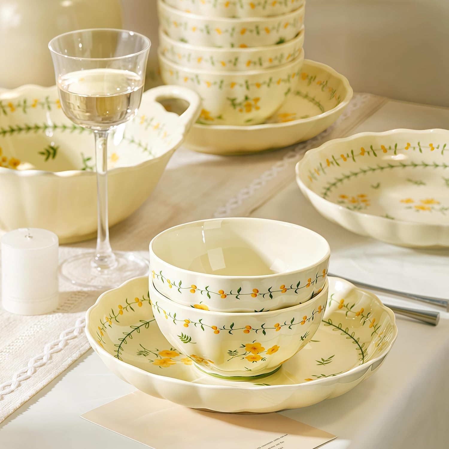 Porcelanowy zestaw zastawy stołowej dla 2 osób, talerze kamionkowe, miski garnek do zupy, łyżki, pałeczki, elegancka jadalnia, 13 sztuk