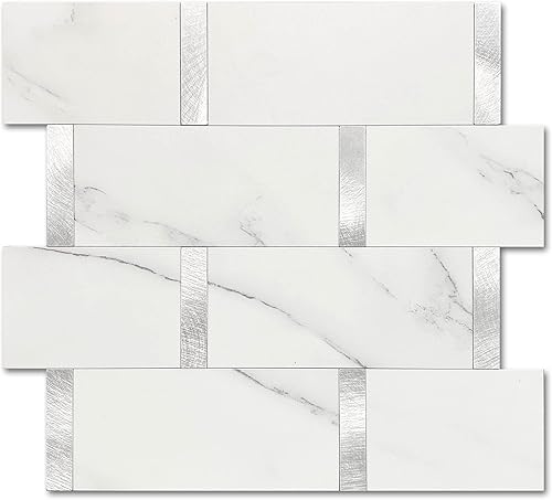 Miniatura 4 de Azulejos de metro de cocina mate para despegar y pegar, azulejos autoadhesivos para pared de baño, impermeables, paneles de mosaico de metal y