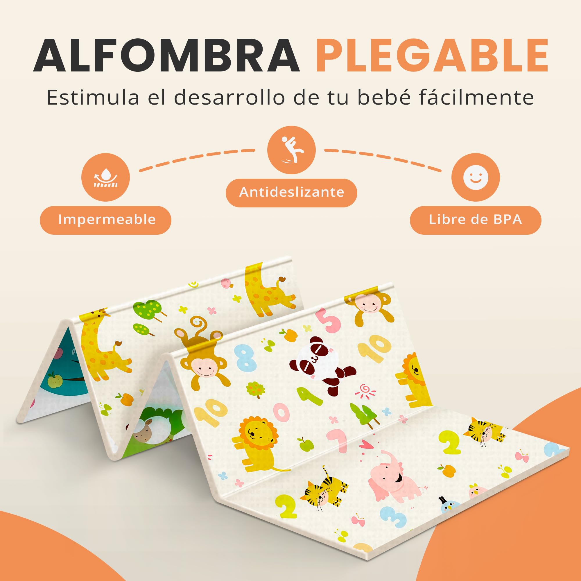 JUPPLIES Alfombra Bebe Acolchada Plegable 200x180cm y 1cm Grosor - Tapete de Actividades para Bebe Plegable - Alfombra Infantil para Juegos Reversible y Antideslizante — view 3