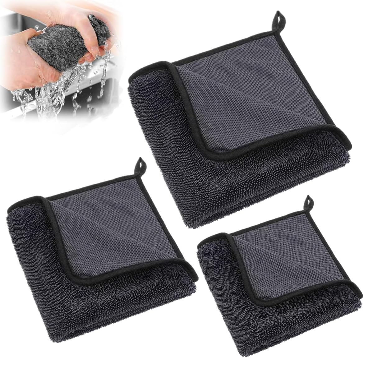 SamHeng 3 Pcs Bathroom Drying Cloth, Multi-size Super Absorbent Microfibre Cleaning Cloth Reusable All Purpose Drying Towel for Shower Room Kitchen Mirrors Windows Car (30x30cm / 40x40cm / 40x60cm)