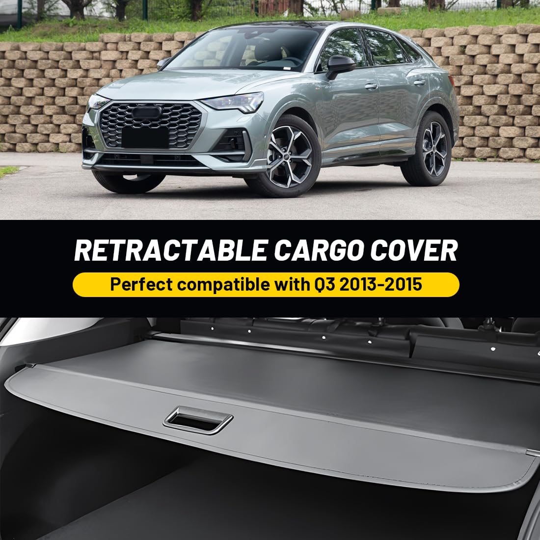 OREALTOOL Kofferbakafdekking kofferbakbescherming Cargo Cover compatibel met Q3 2013-2017, zwart, uittrekbaar, kofferbakafdekking, rolgordijn OREALTOOL Kofferbakafdekking kofferbakbescherming Cargo Cover compatibel met Q3 2013-2017, zwart, uittrekbaar, kofferbakafdekking, rolgordijn