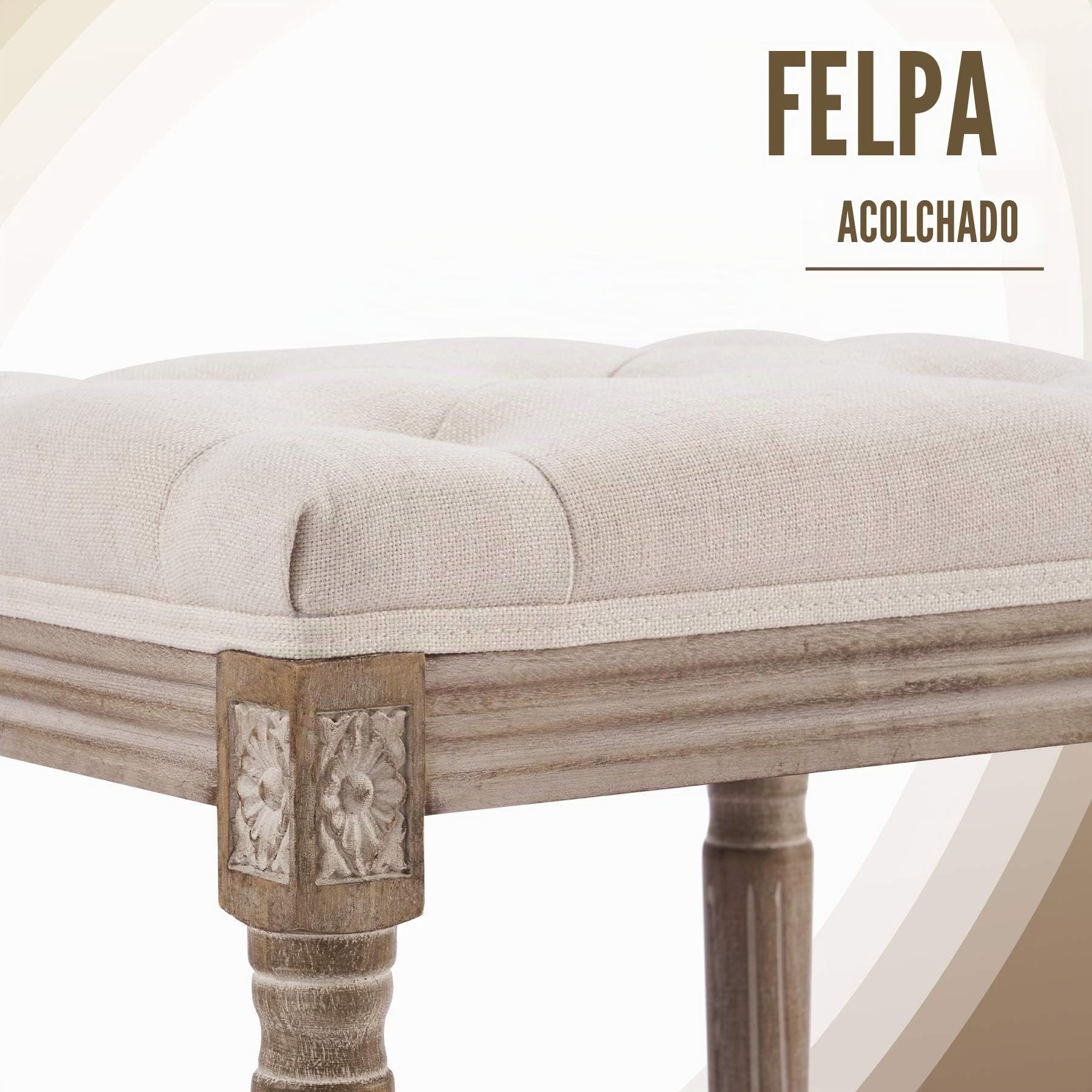 VONLUCE Taburete de Estilo Vintage con Patas de Madera - Taburete de Piano y Entrada para Dormitorio o Sala de Estar - 30x40x47cm
