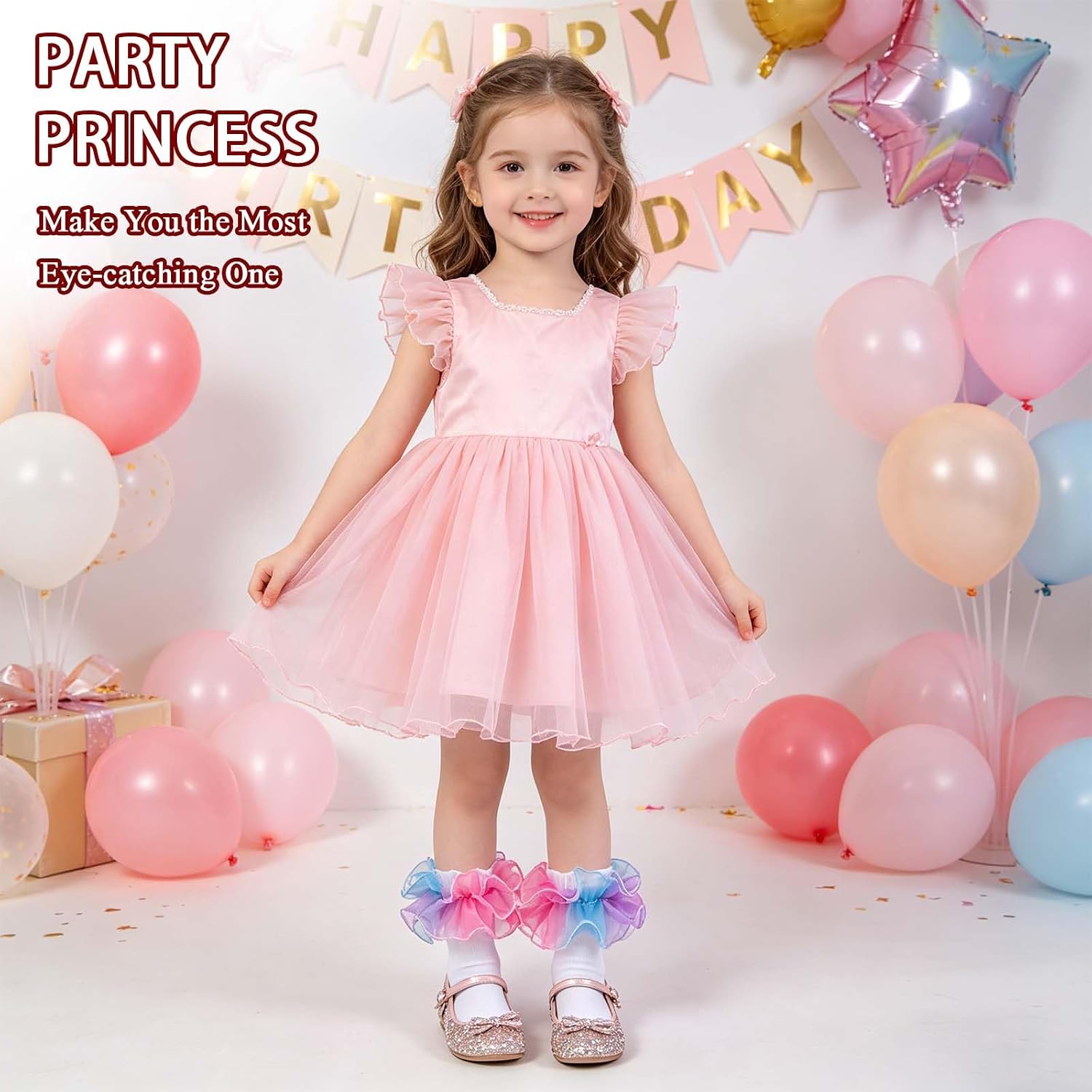 Girls Ruffle Socks Toddler Girl Frilly Dress Socks Double Lace Big Rainbow Ruffle Pageant Fancy Sock for Baby Kids