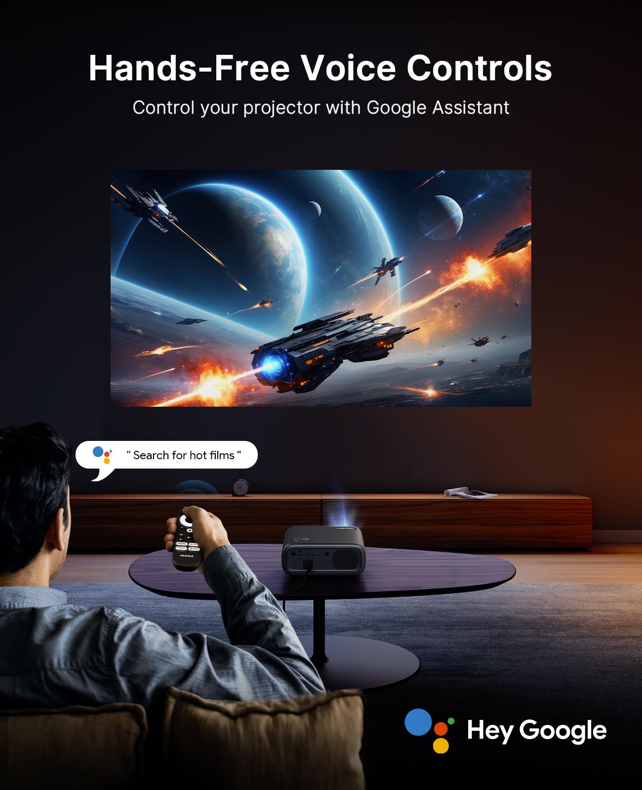 NexiGo PJ40 Pro projektor Google TV, natywny 1080p, obsługa 4K, wzmocnienie obrazu AI, 800 ANSI lumenów, inteligentny projektor z automatycznym keystone, głośniki 20 W, pilot zdalnego sterowania