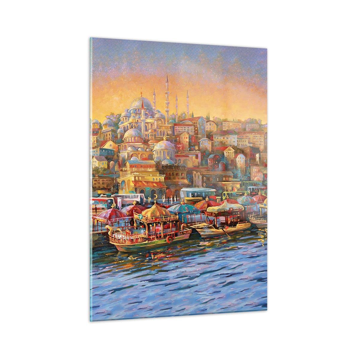 Quadro su Vetro Verticale 50x70cm Stampe da Parete nave tramonto sole paesaggio Piccoli Decorazione Murale Camera da Letto Cucina 1 pezzo Quadri Moderni Soggiorno Immagini Wall Art GPA50x70-3158