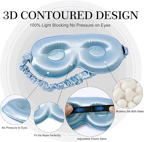 Miniatura 8 de ZIMASILK Máscara de dormir ajustable de seda de morera pura, antifaz contorneada 3D para dormir, venda súper suave y transpirable, bloquea la luz