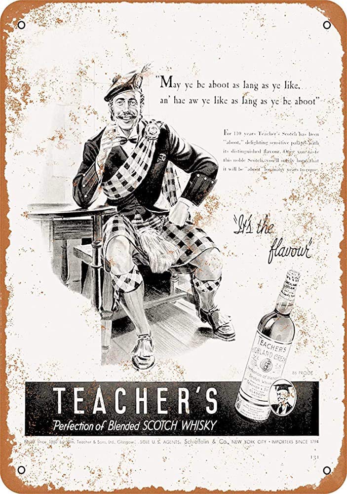 Biopracess Metalpostera37479 1940 Teacher's Scotch Whisky Vintage Metal Sign 8X12 Inches
