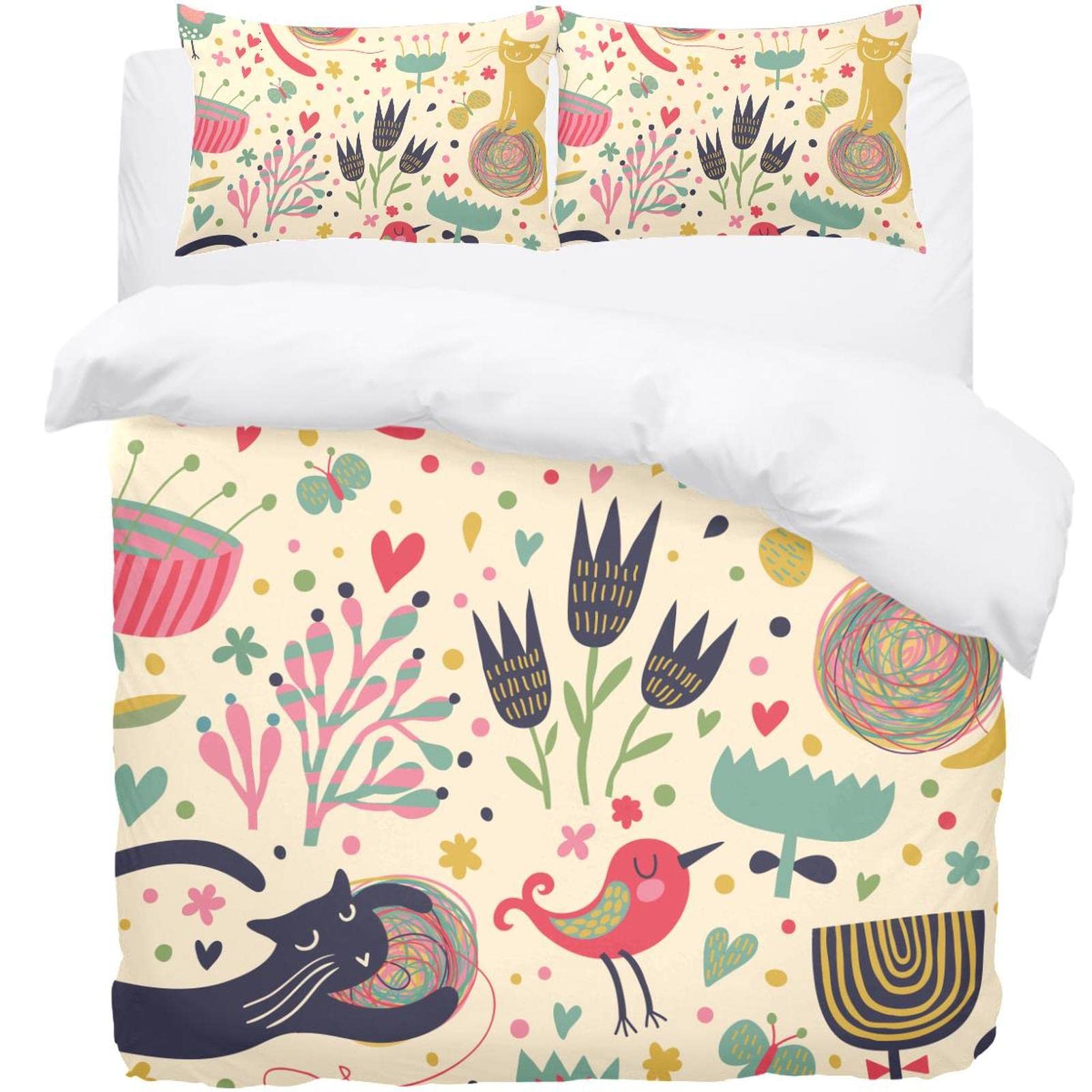 Housse de couette motif oiseaux et chat pour transformer votre chambre en un cocon de douceur
