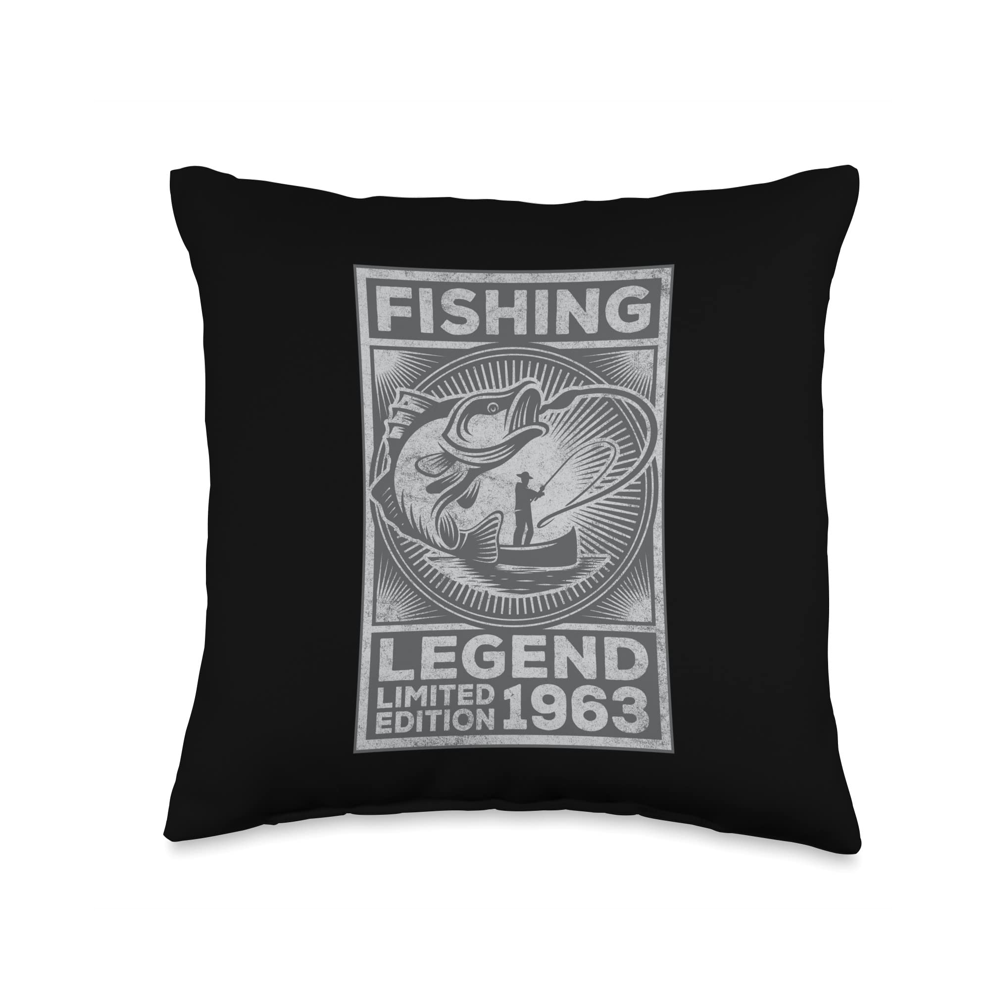 Retro Limited Edition 1963 Birthday Fishing Legend Vintage Fisherman Bass Fishing Legend 1963 Birthday Throw Pillow, 16x16, Multicolor